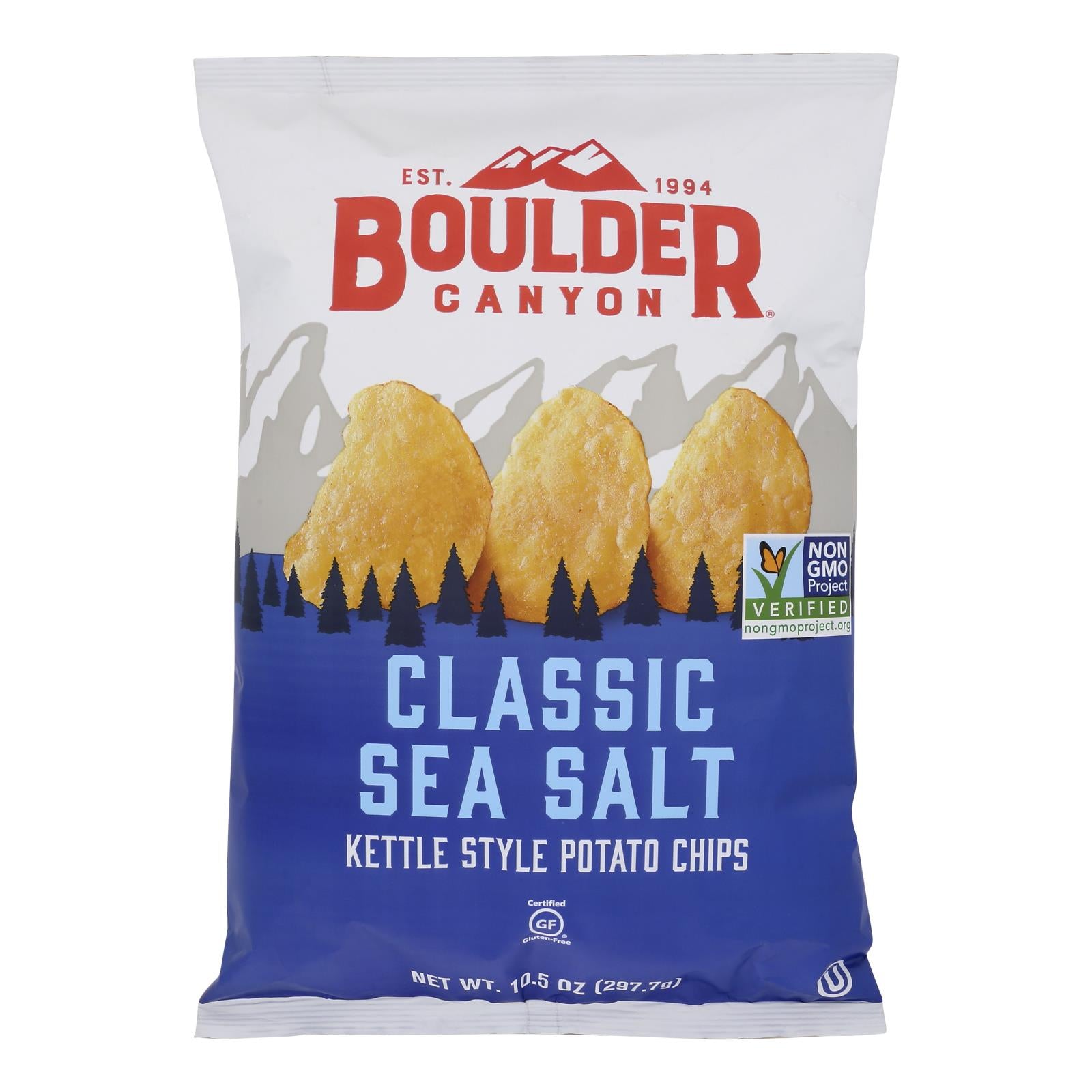 Boulder Canyon Kettle Cooked Potato Chips, Sea Salt  - Case of 12 - 10.5 OZ