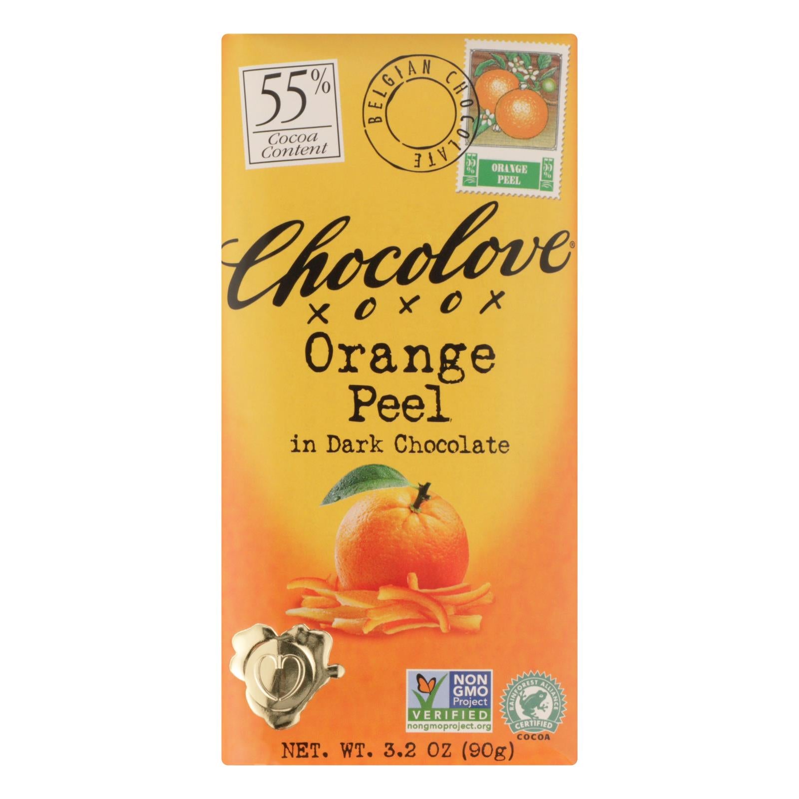 Chocolove Xoxox - Premium Chocolate Bar - Dark Chocolate - Orange Peel - 3.2 oz Bars - Case of 12