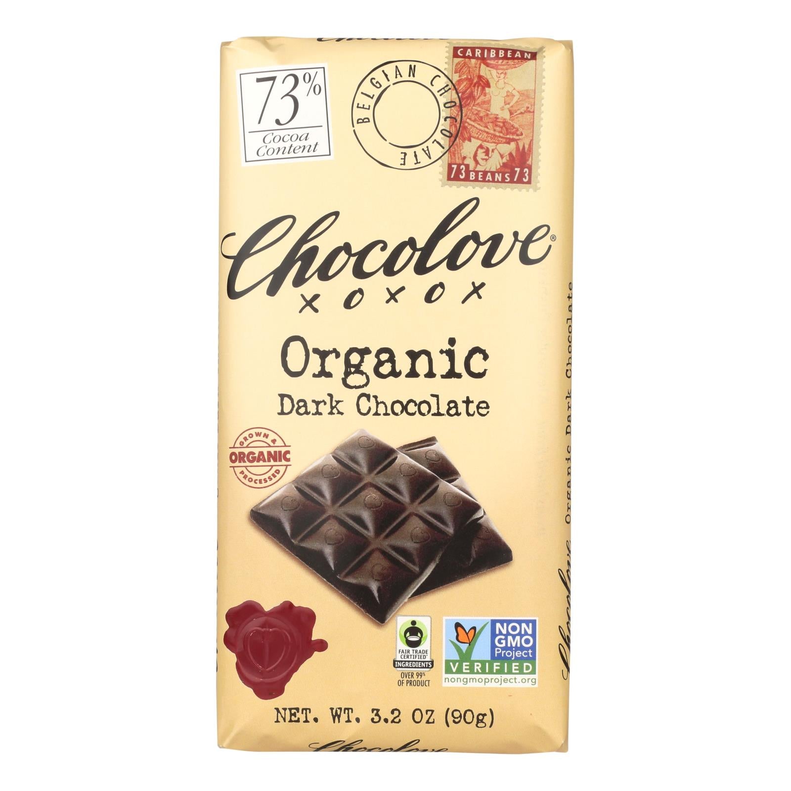 Chocolove Xoxox - Premium Chocolate Bar - Fair Trade Organic Dark Chocolate - 3.2 oz Bars - Case of 12