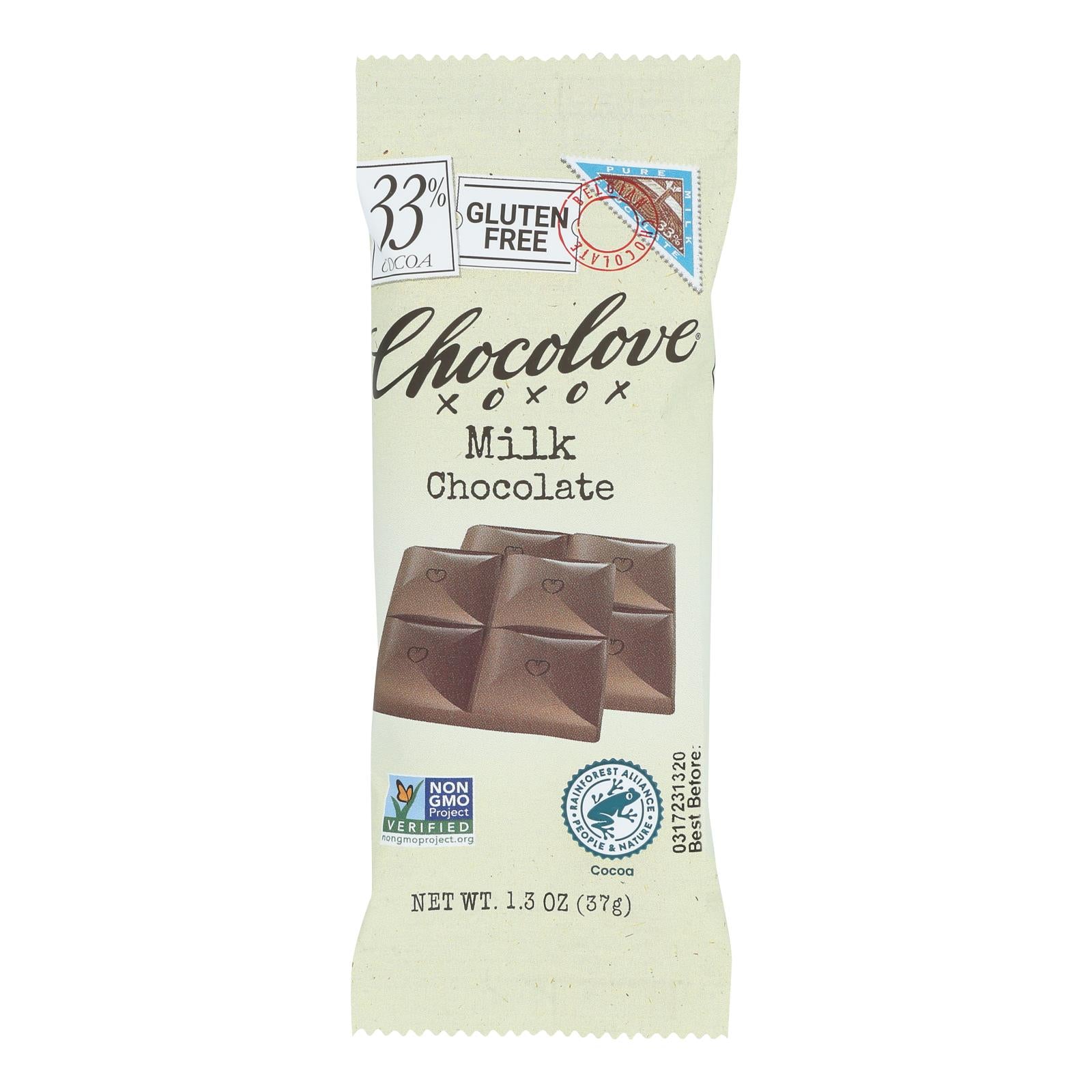 Chocolove Xoxox - Premium Chocolate Bar - Milk Chocolate - Pure - Mini - 1.3 oz Bars - Case of 12