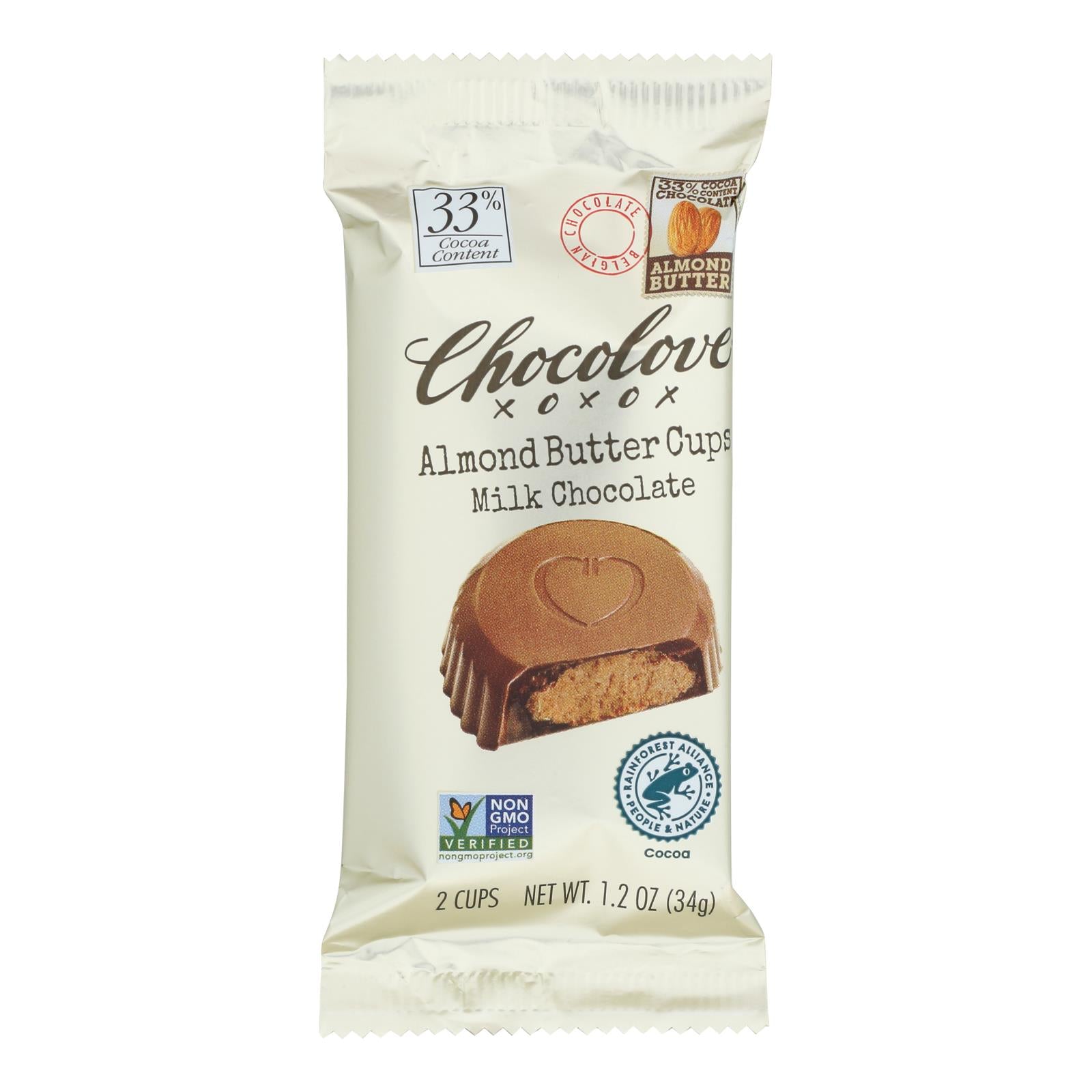 Chocolove - Cup Almond Butter Milk Chocolate - Case of 10 - 1.2 Ounces