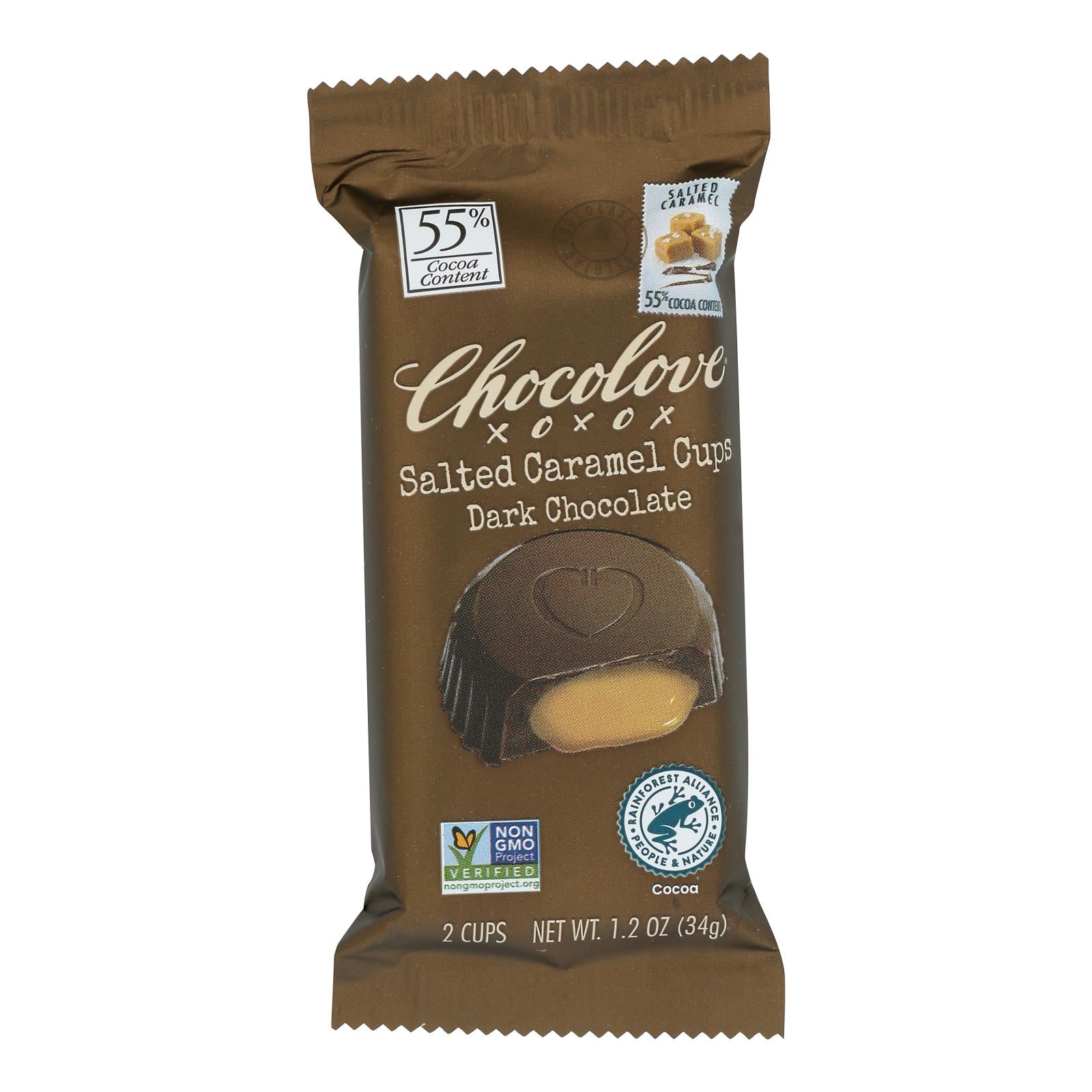 Chocolove - Cup Salted Caramel Dark Chocolate - Case of 10 - 1.2 ounces