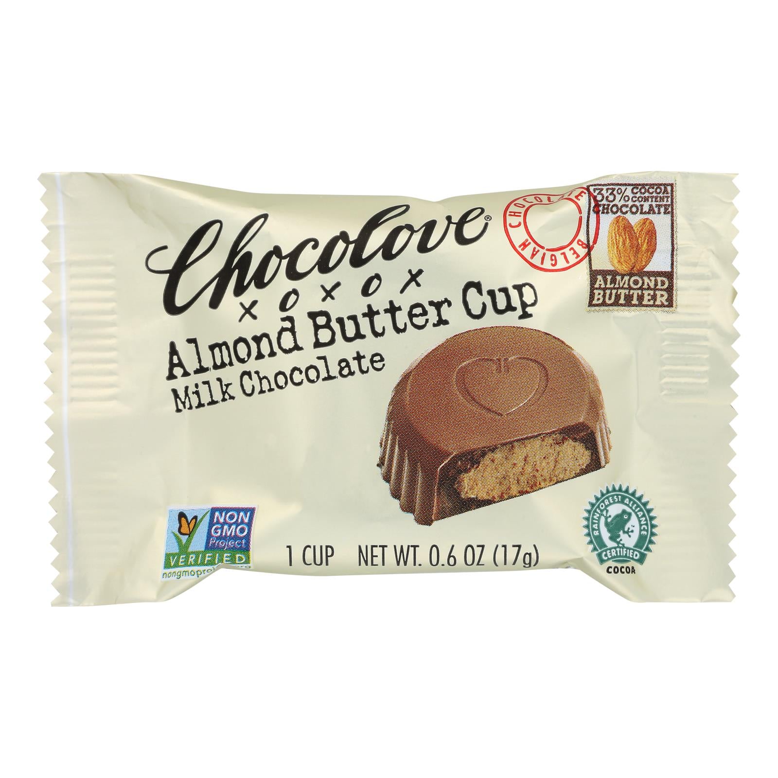 Chocolove Xoxox - Cup - Almond Butter - Milk Chocolate - Case of 50 - .6 oz