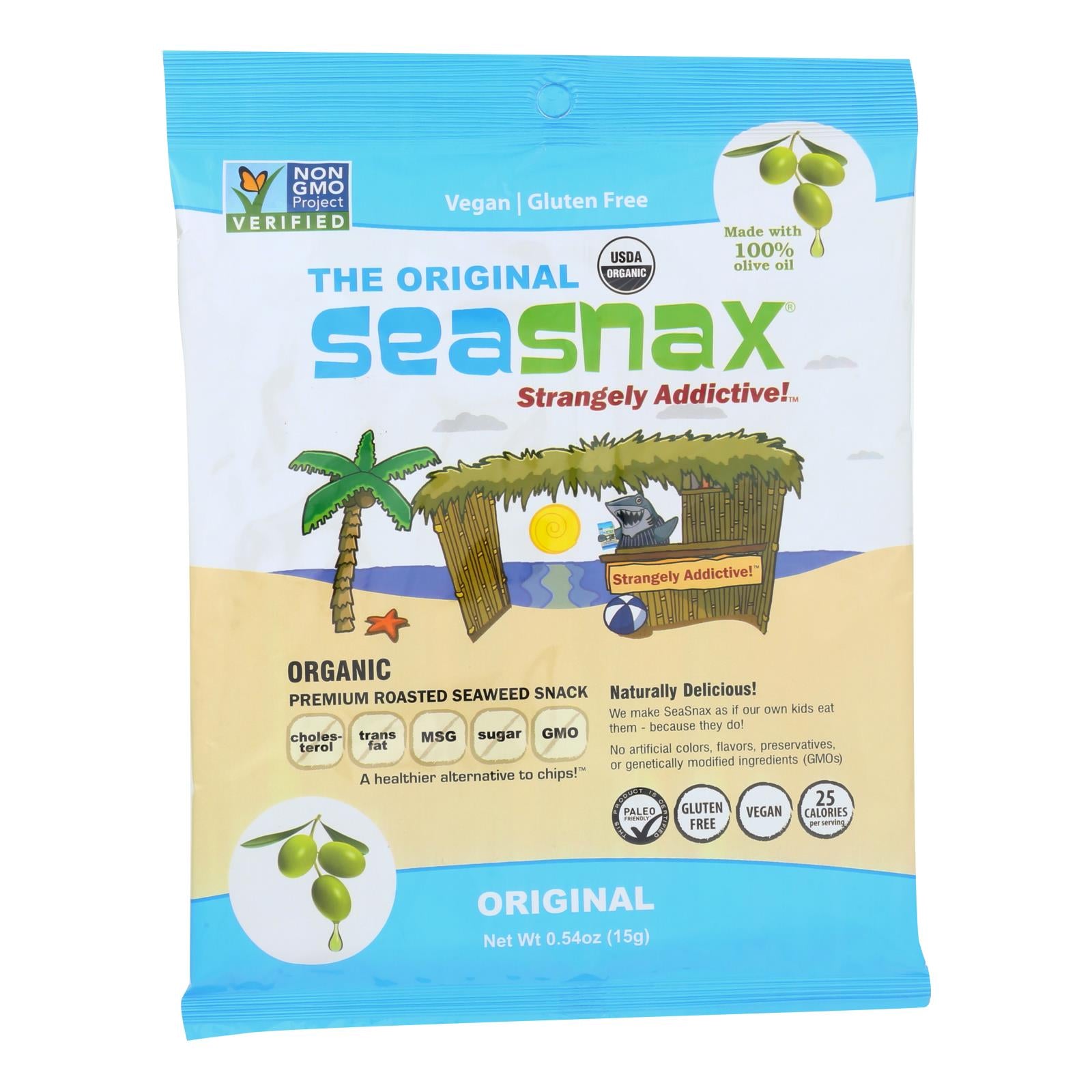 Seasnax Organic Premium Roasted Seaweed Snack - Original - Case Of 16 - 0.54 Oz.