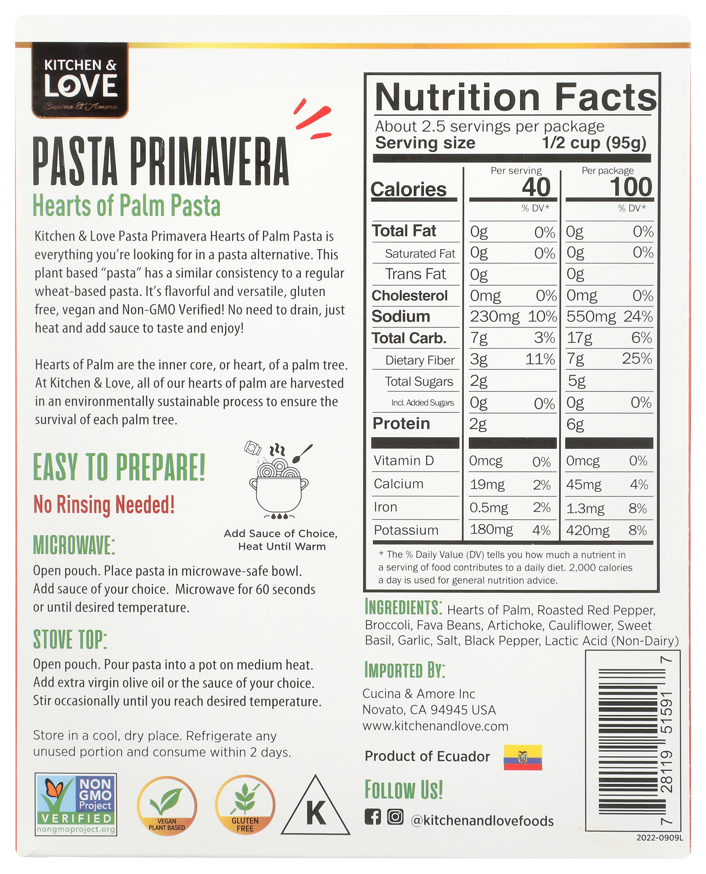 KITCHEN AND LOVE MEAL PASTA PRIMAVERA HOP - Case of 6