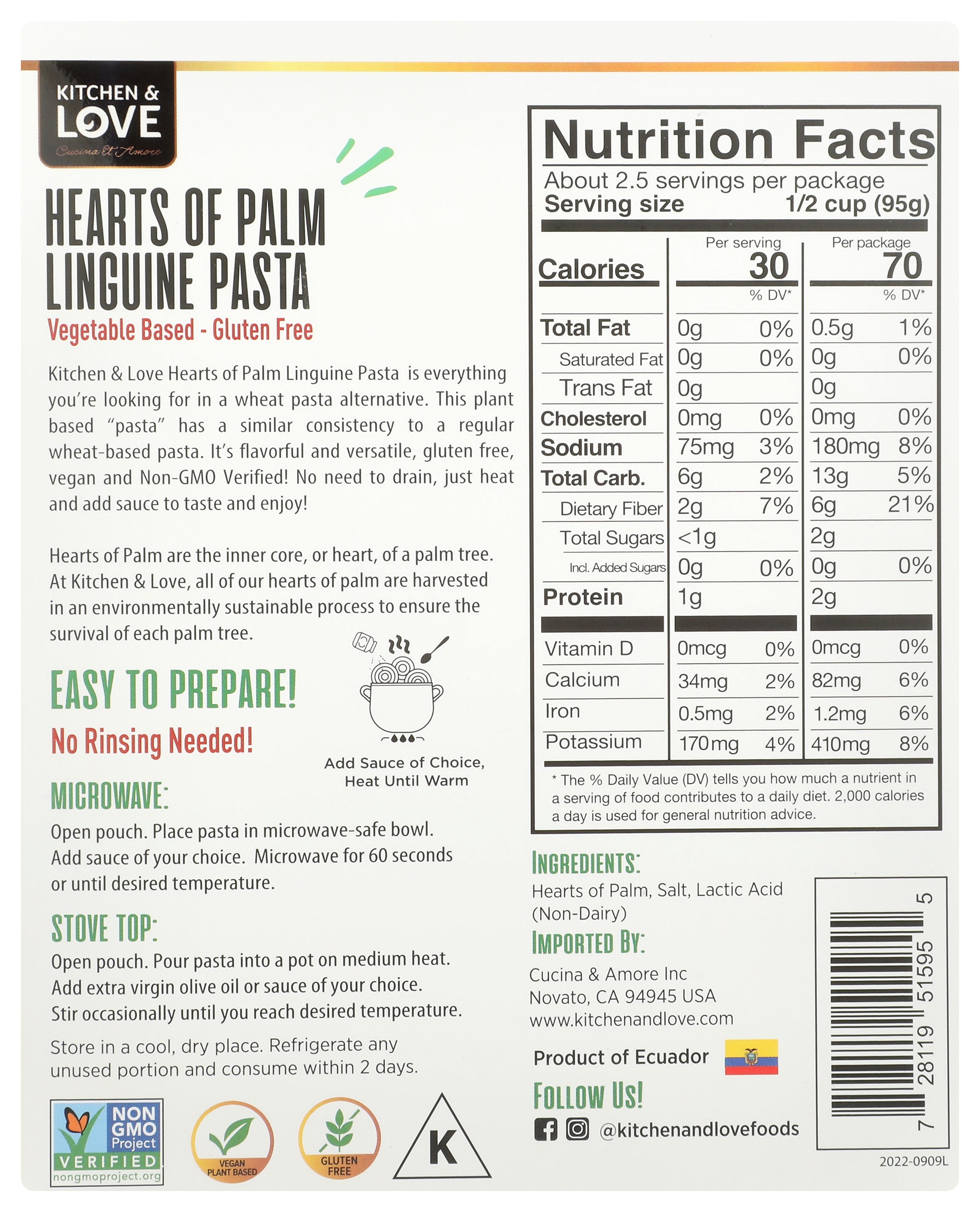 KITCHEN AND LOVE PASTA LINGUINE HRTS PALM - Case of 6