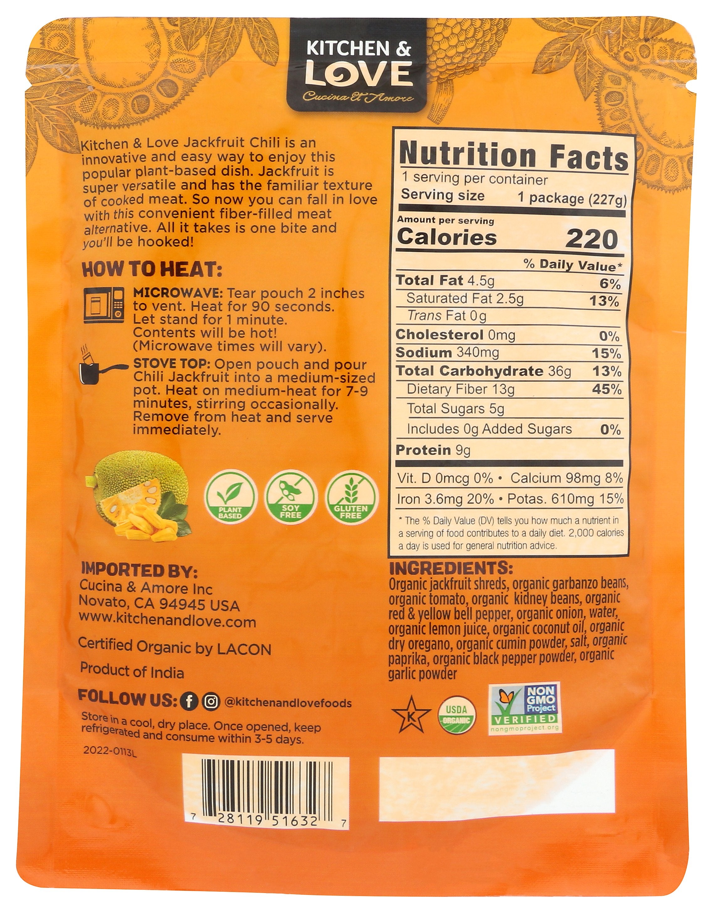 KITCHEN AND LOVE MEAL JACKFRUIT CHILI ORG - Case of 6