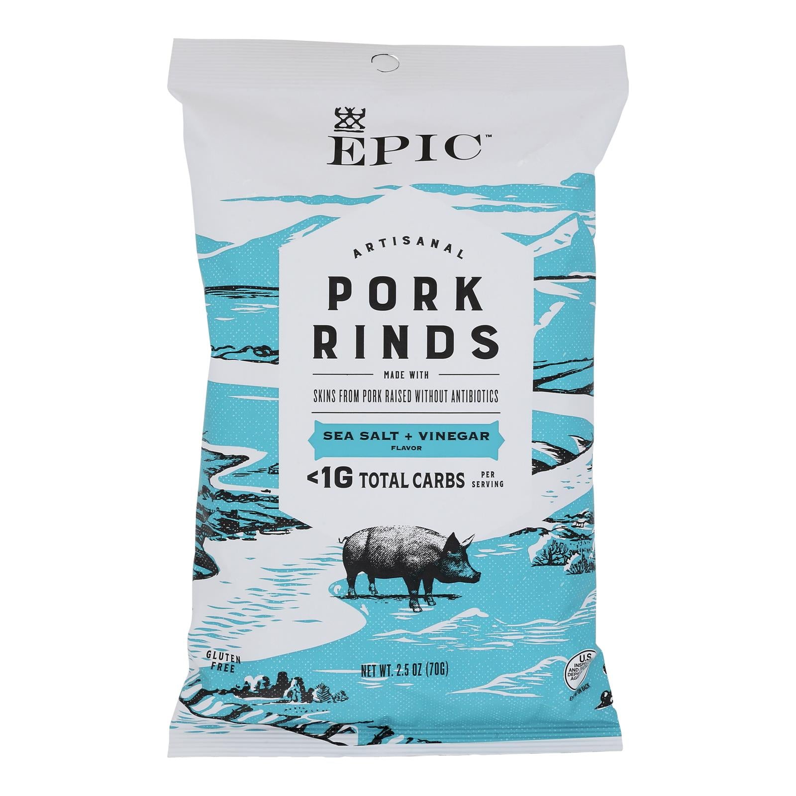 Epic - Pork Rinds Sea Salt Vinegar - Case of 12-2.5 OZ