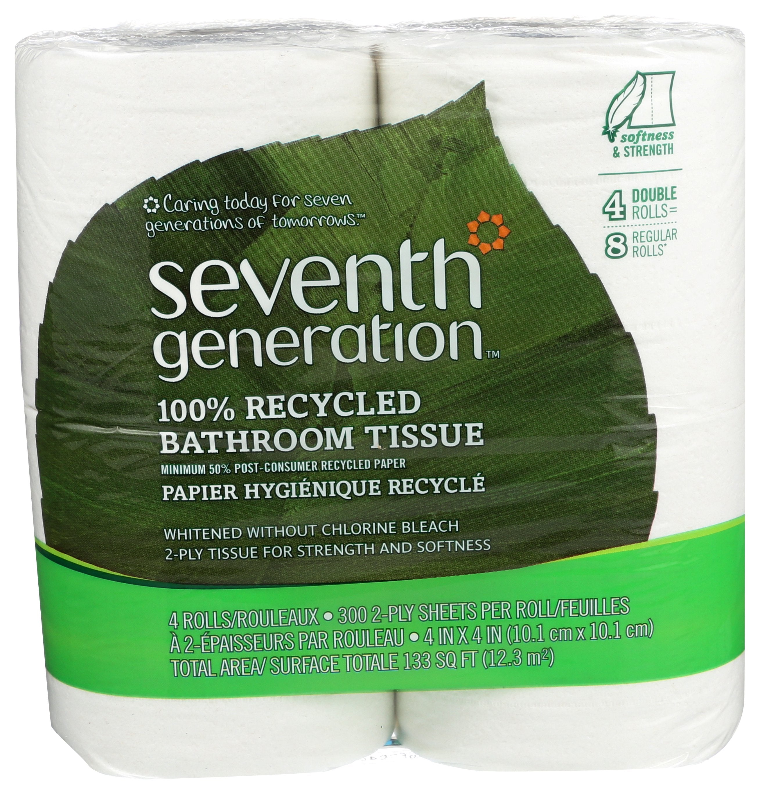 SEVENTH GENERATION TISSUE BATH 2PLY 4PK 300CT