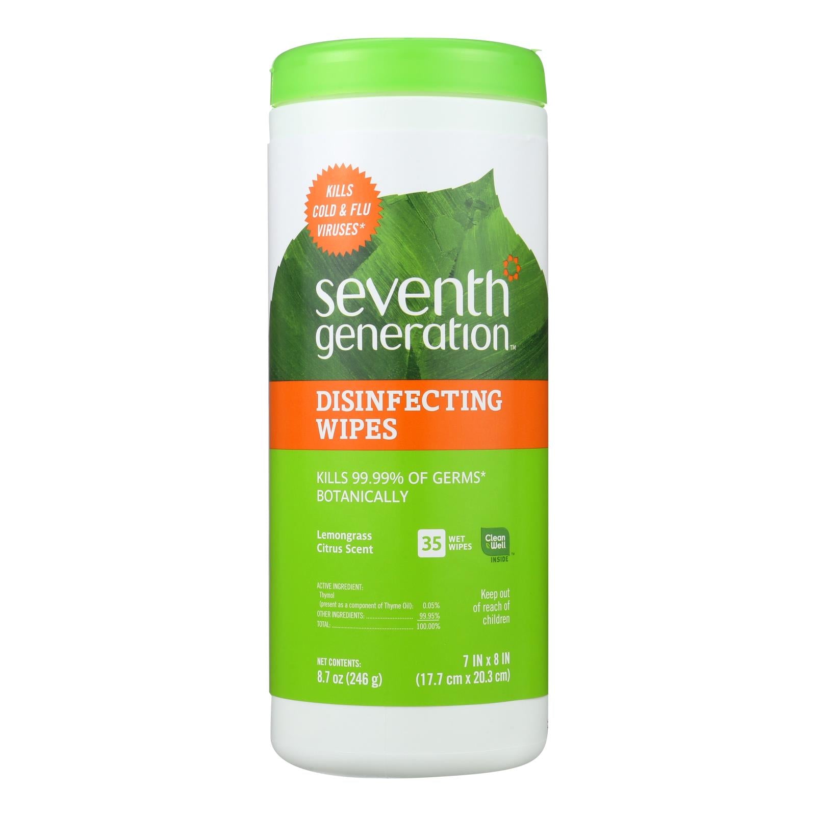Seventh Generation Disinfecting Wipes - Multi Surface Lemongrass Citrus - 35 Ct - Case Of 12