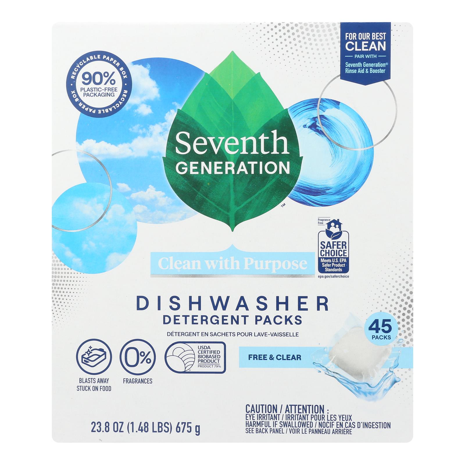 Seventh Generation - Automatic Dishwasher Pacs Free and Clear - Case of 5-45 Count