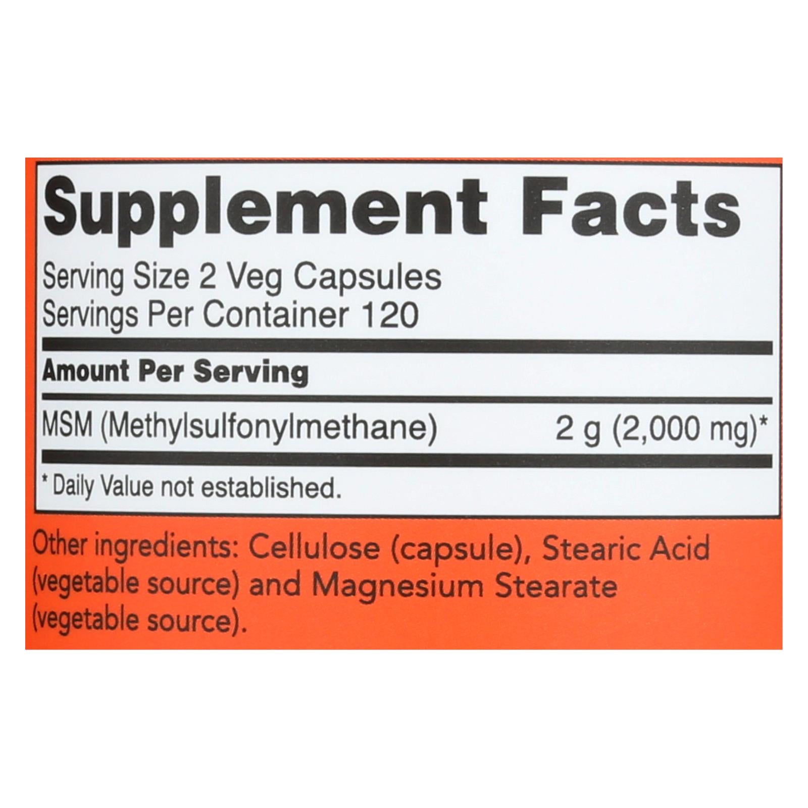 Now Foods - Methylsulfonylmethane 1000 milligrams - 1 Each-240 Vegetarian Capsules