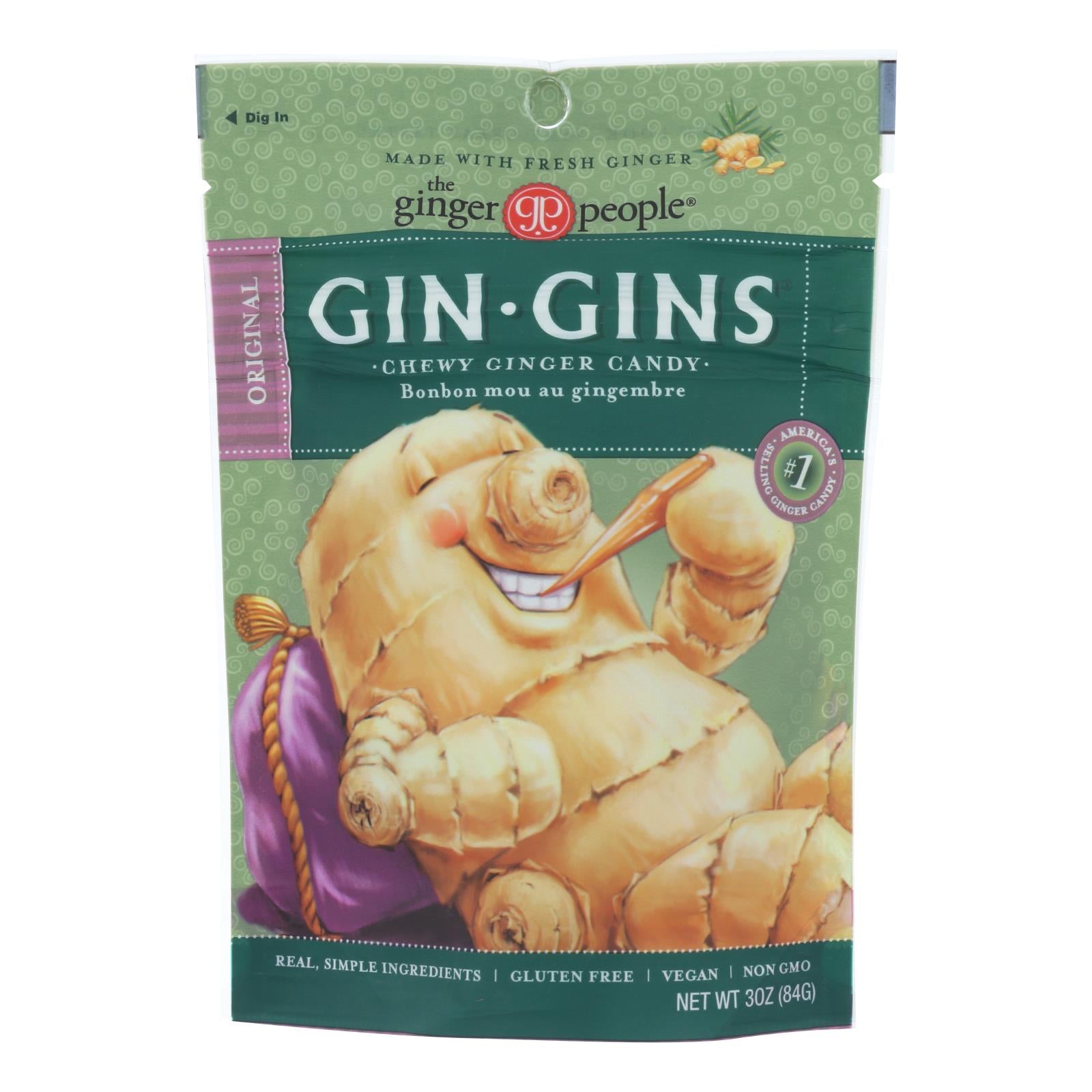 Ginger People - Gin Gins Chewy Ginger Candy - Original - Case Of 12 - 3 Oz.