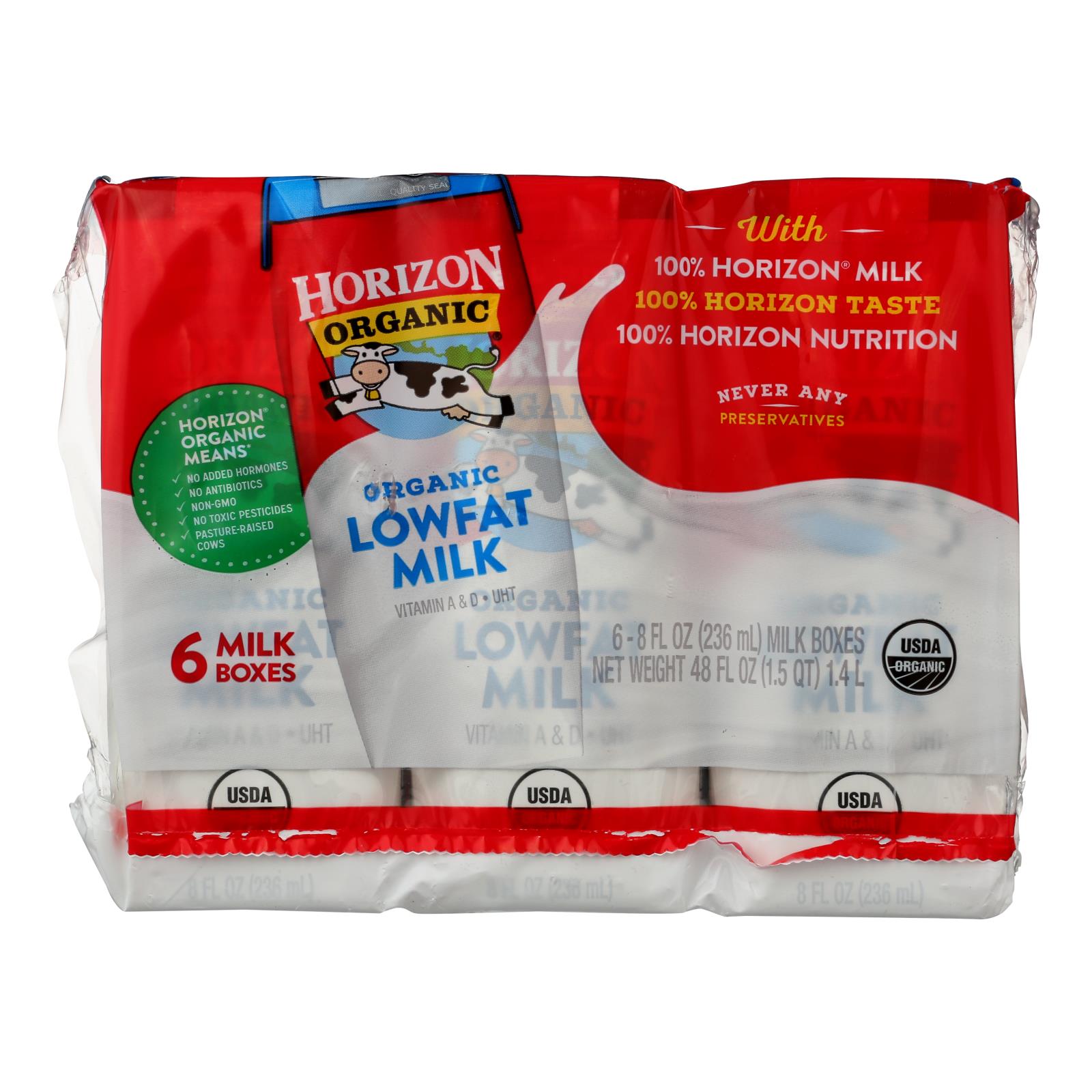 Horizon Organic Dairy Organic Low Fat 1 % Milk - Aseptic - Case of 3 - 6/8 fl oz