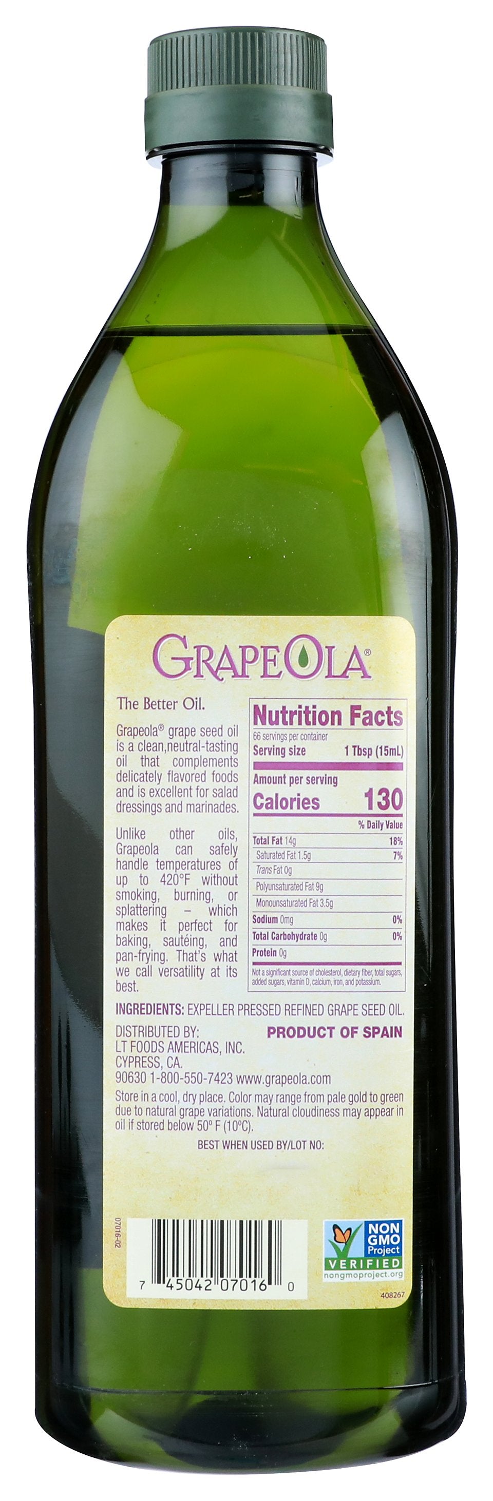 GRAPEOLA OIL GRAPE SEED - Case of 6 [GRAPEOLA - 100% GRAPE SEED OIL - 33.8 FLUID OUNCE - 1 LT]