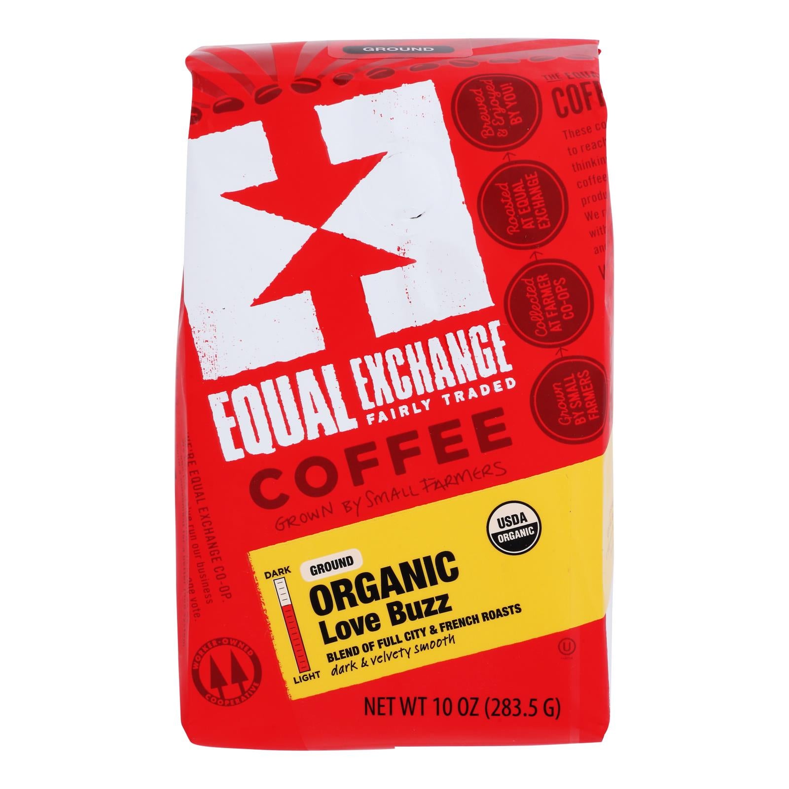 Equal Exchange Authentic Fair Trade Small Farmer Coffee, Love Buzz  - Case Of 6 - 12 Oz