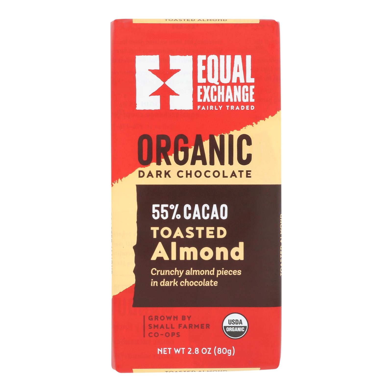 Equal Exchange Organic Dark Chocolate Bar - Almonds - Case of 12 - 2.8 oz.