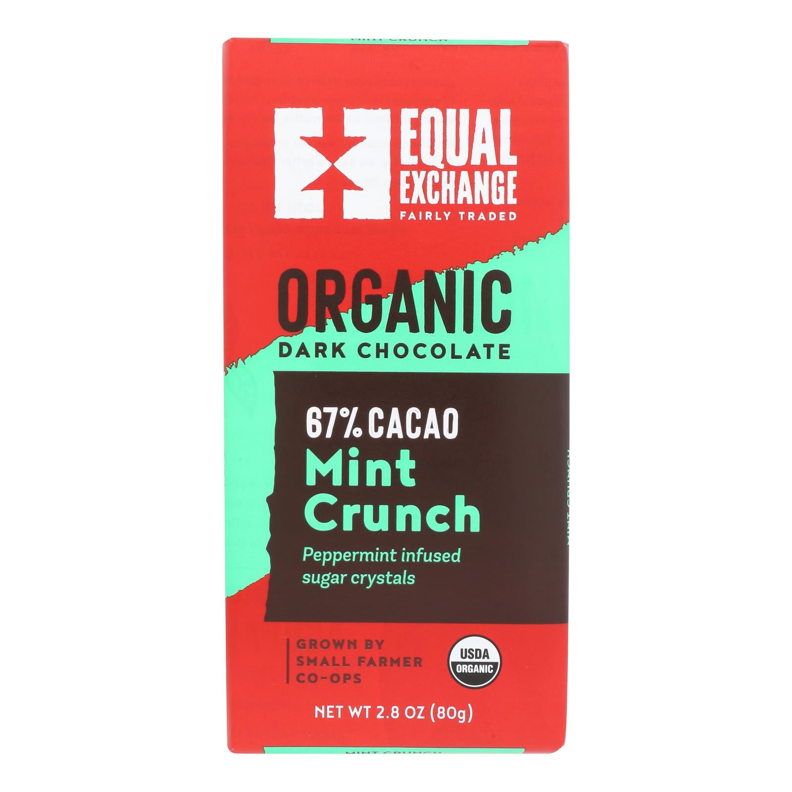 Equal Exchange Organic Dark Chocolate Bar - Mint Crunch - Case of 12 - 2.8 oz.