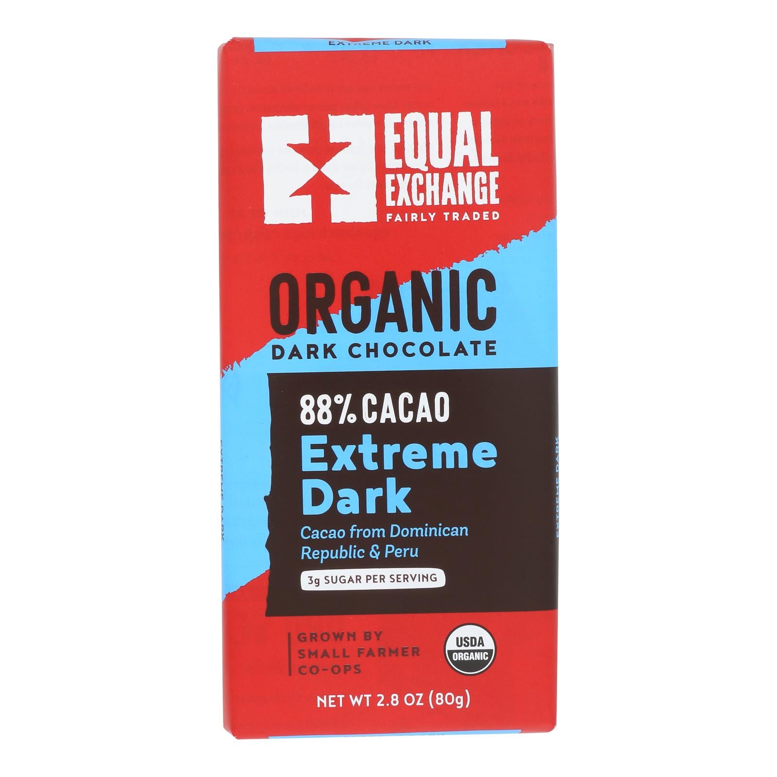 Equal Exchange Organic Chocolate Bar - Extreme Dark - Case of 12 - 2.8 oz.