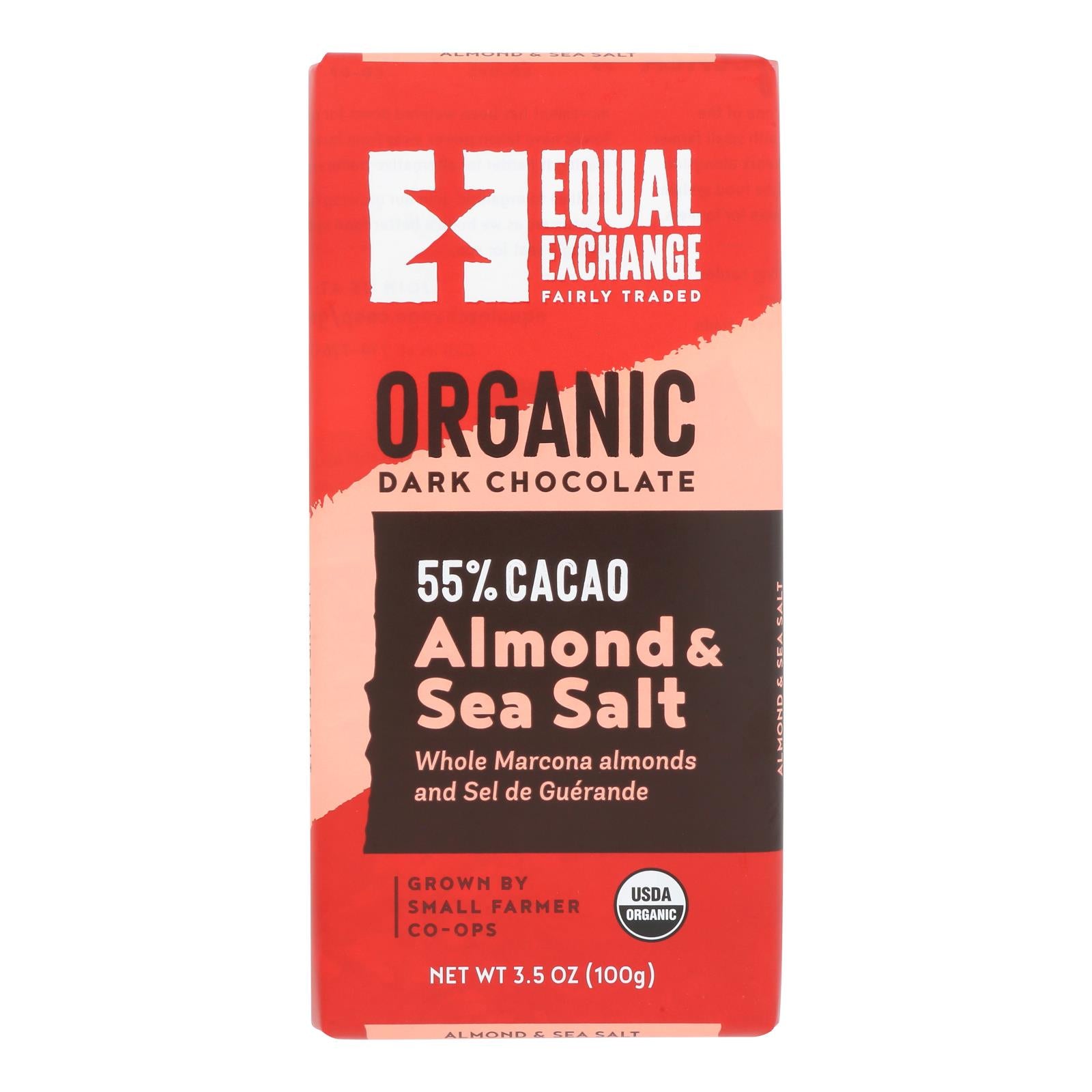 Equal Exchange - Bar Dark Chocolate Almond Sea Salt - Case of 10 - 3.5 OZ