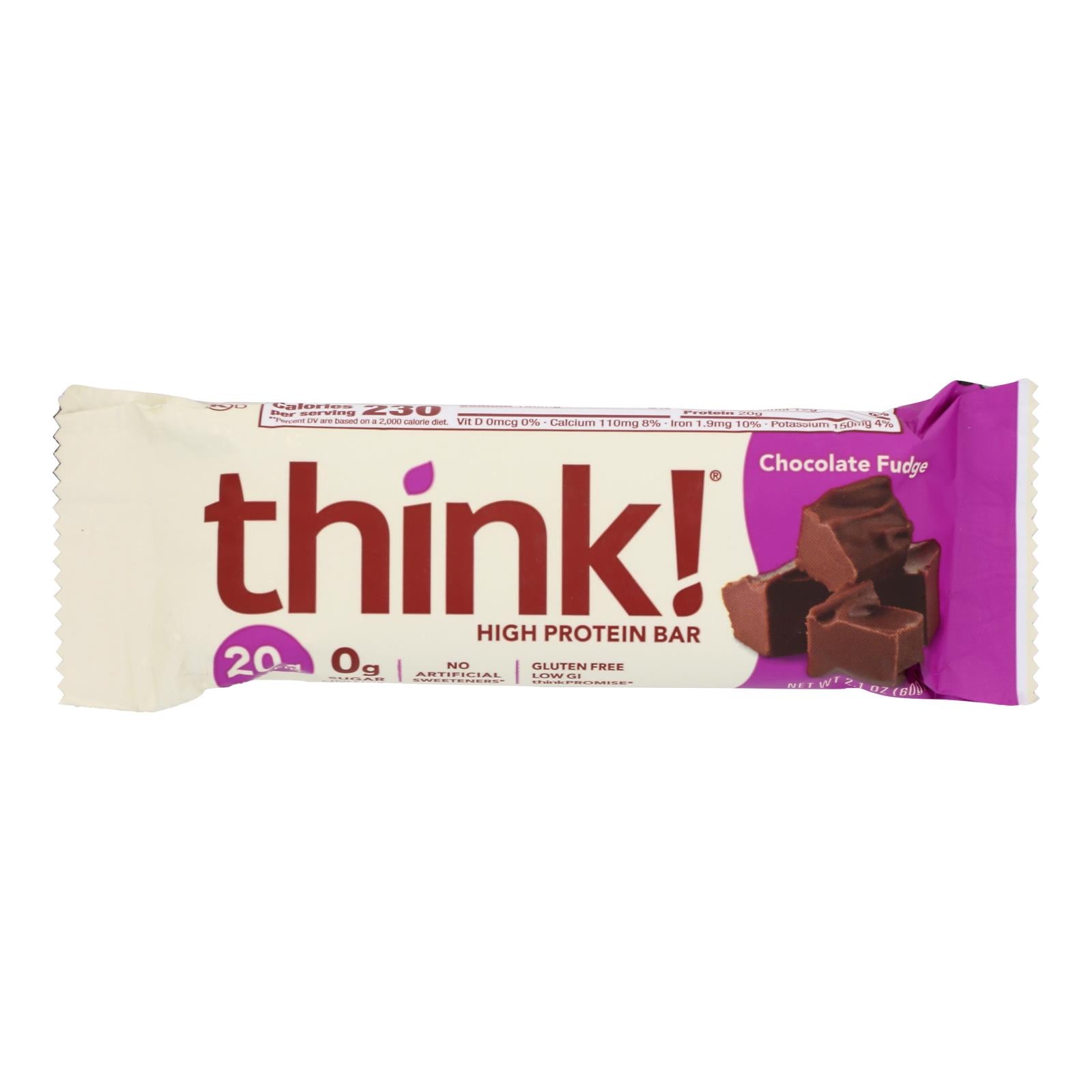 Think Products Thin Bar - Chocolate Fudge - Case of 10 - 2.1 oz