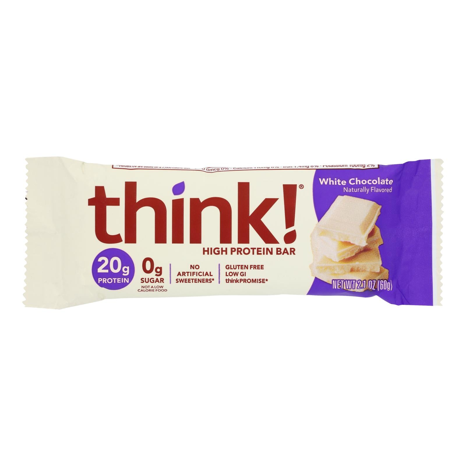 Think Products Thin Bar - White Chocolate - Case of 10 - 2.1 oz