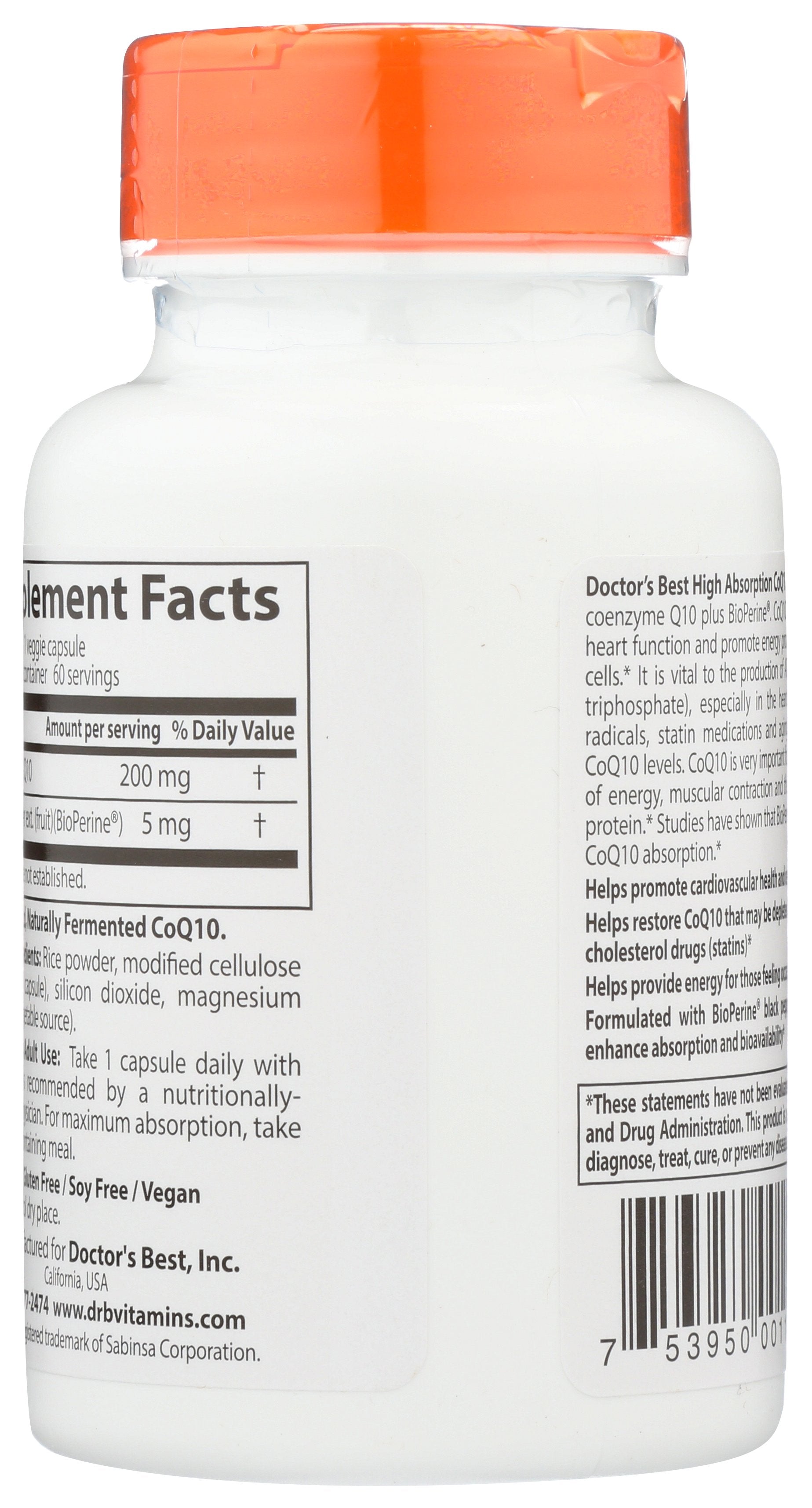 DOCTORS BEST HIGH ABSORB COQ10 200MG [DOCTOR'S BEST - HIGH ABSORPTION COQ10 - 60 COUNT - 60 VC]