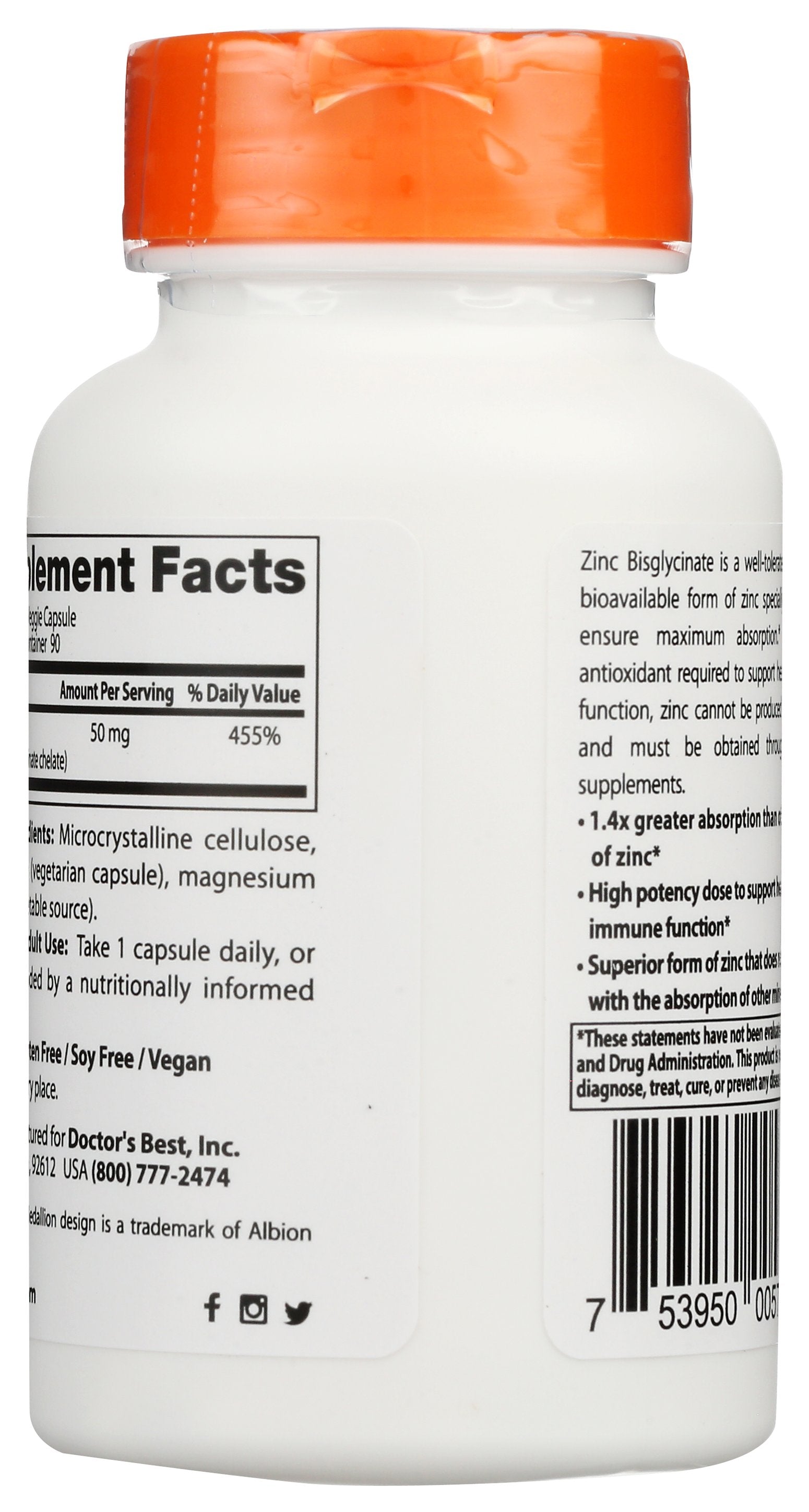 DOCTORS BEST ZINC BISGLYCINATE 50MG