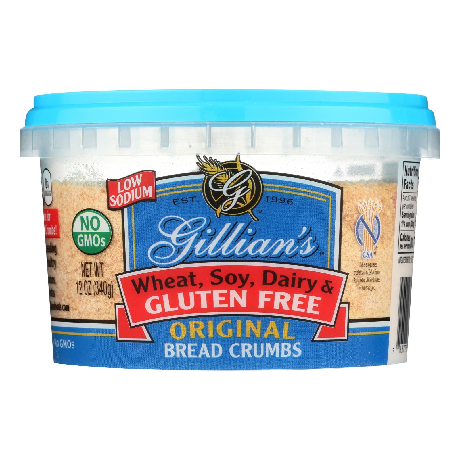 Gillian's Food Plain Bread Crumbs - Original - Case Of 12 - 12 Oz.