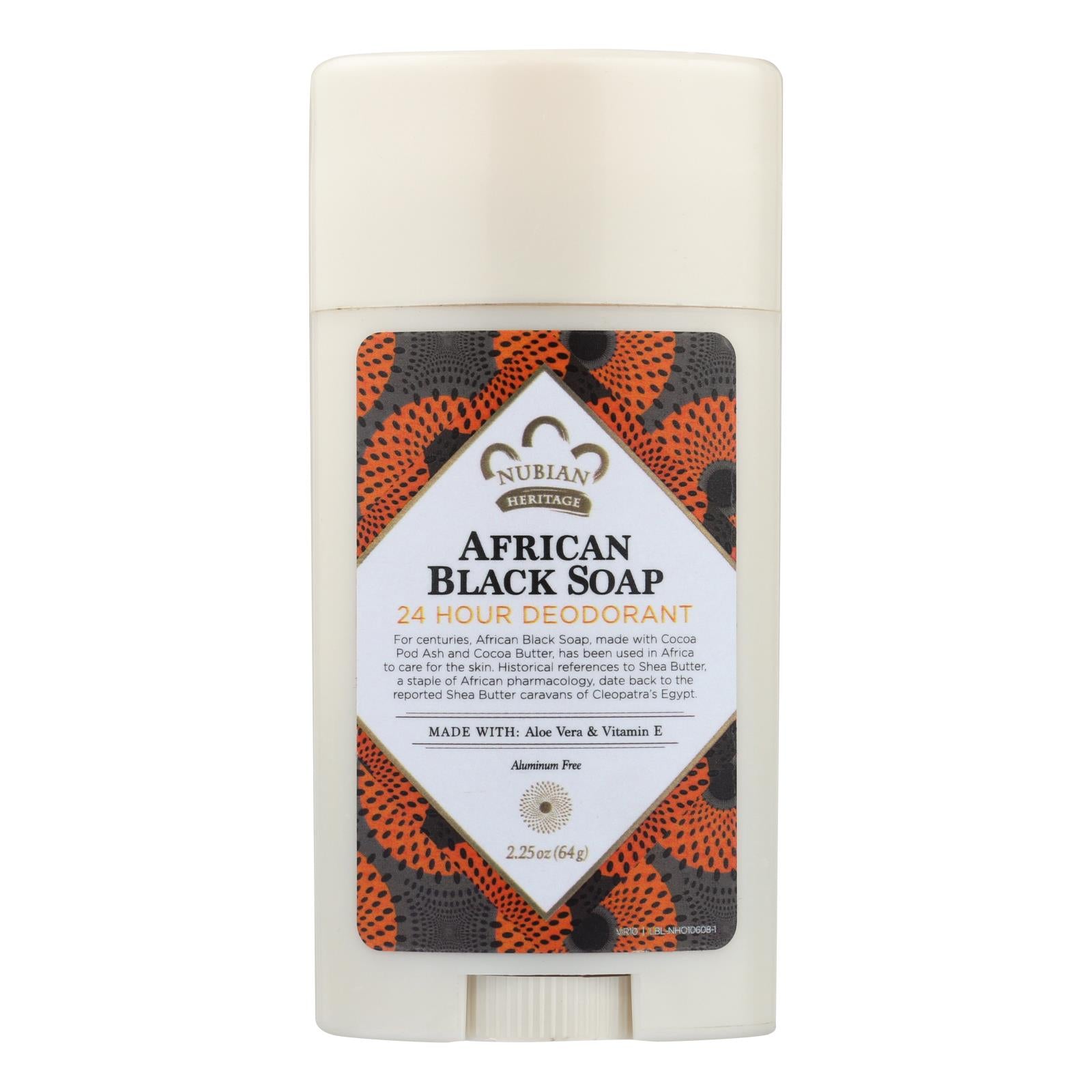 Nubian Heritage Deodorant - All Natural - 24 Hour - African Black Soap - 2.25 Oz - 1 Each