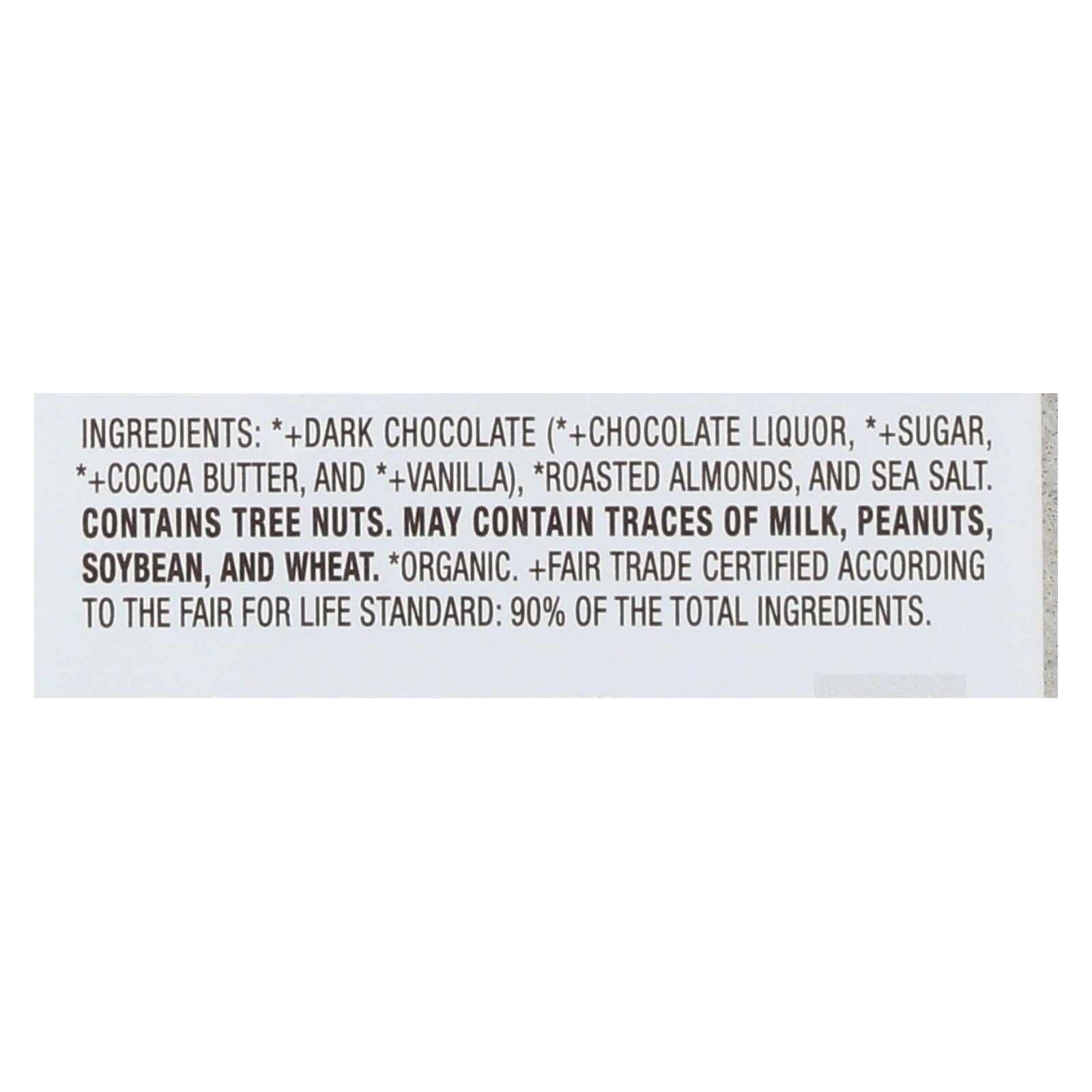 Lake Champlain Chocolates Chocolate Bar - Almonds & Sea Salt. 72% Cocoa Dark. - Case of 12 - 3 oz.