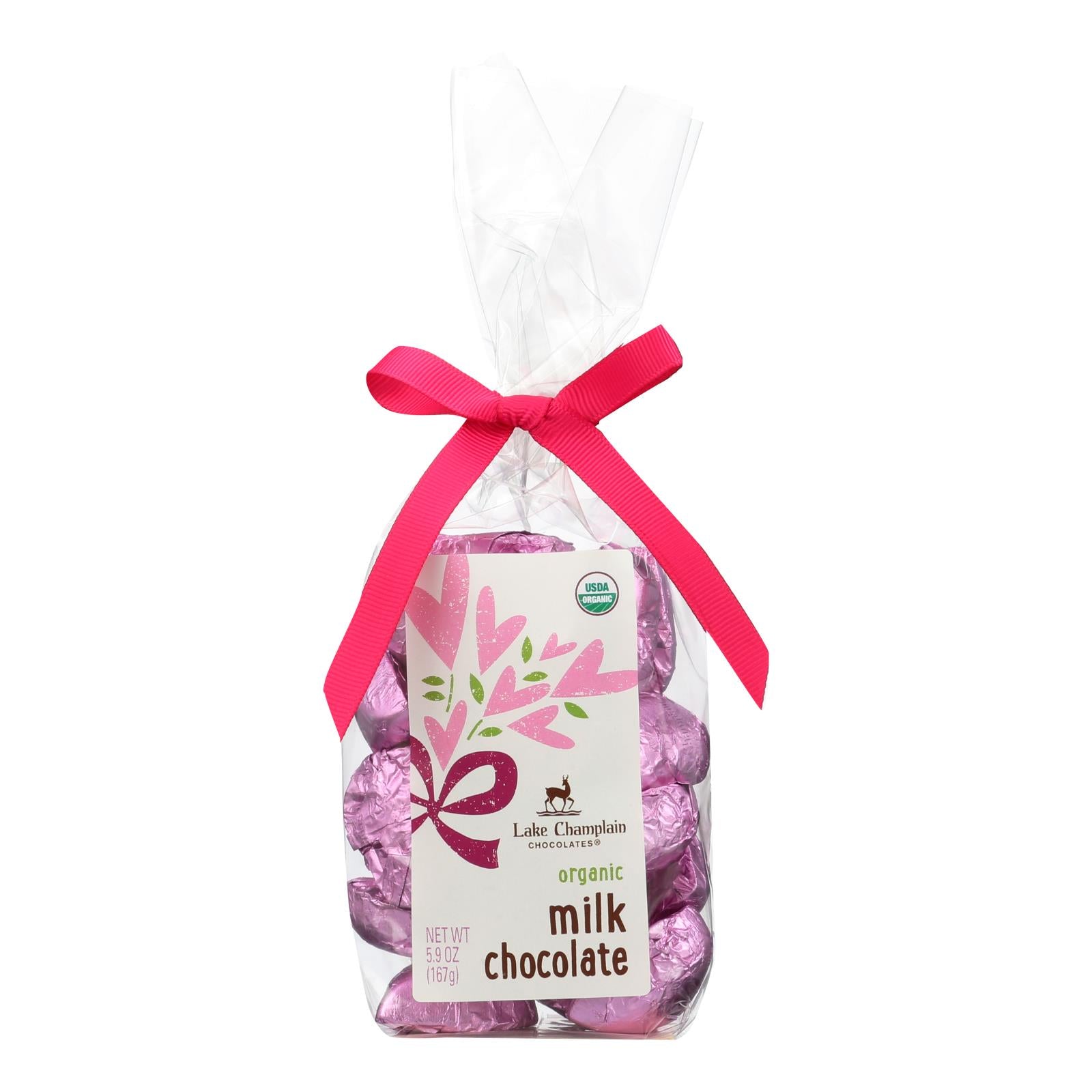 Lake Champlain Chocolates Organic Milk Chocolate Heart-Shaped Candies  - Case of 12 - 5.9 OZ