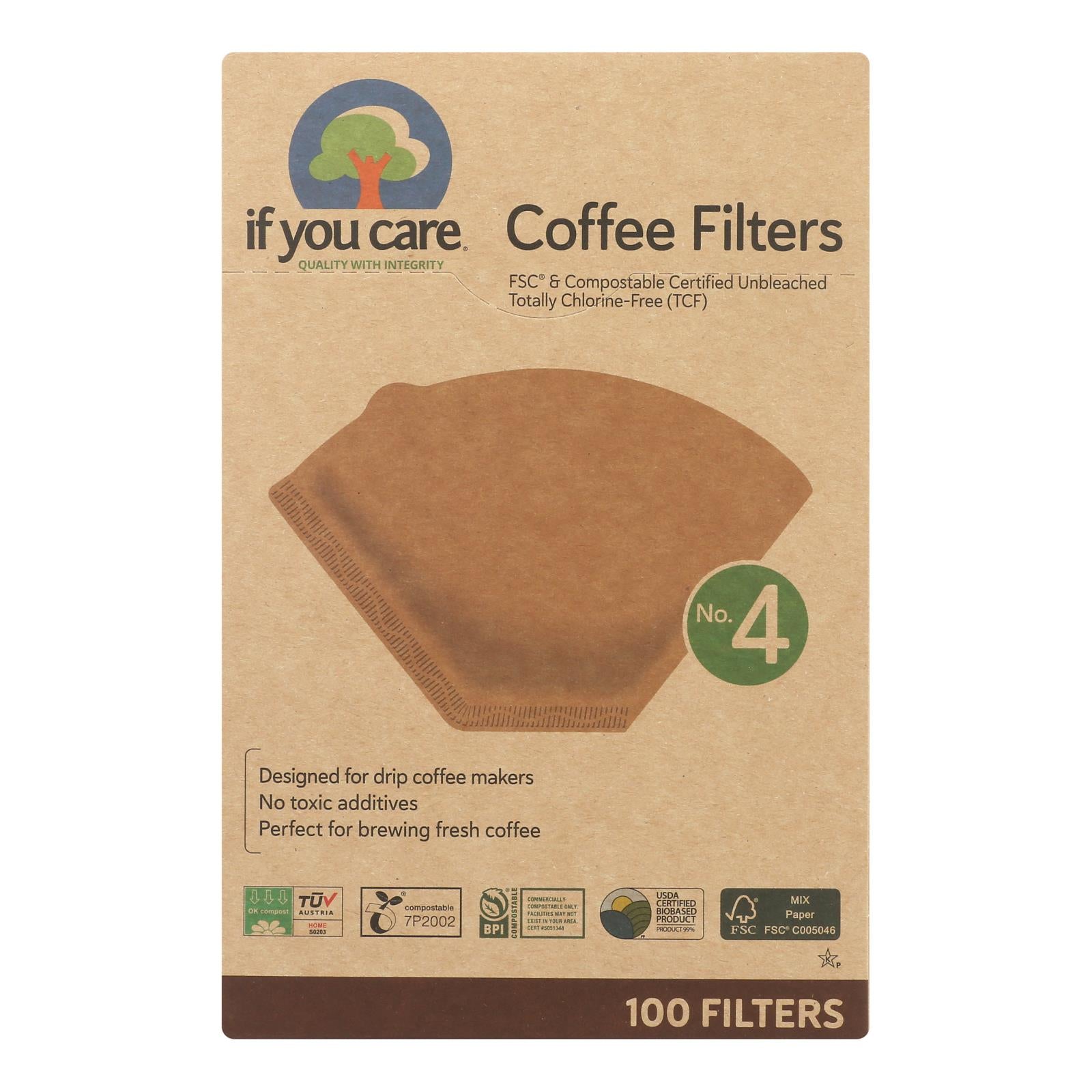 If You Care #4 Cone Coffee Filters - Brown - Case of 12 - 100 Count