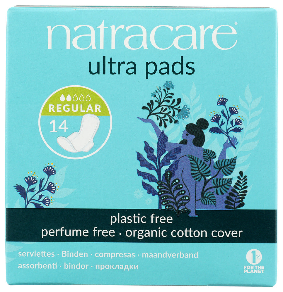 Natracare Natural Ultra Pads w/wings Regular w/organic cotton Cover -  14 Pack