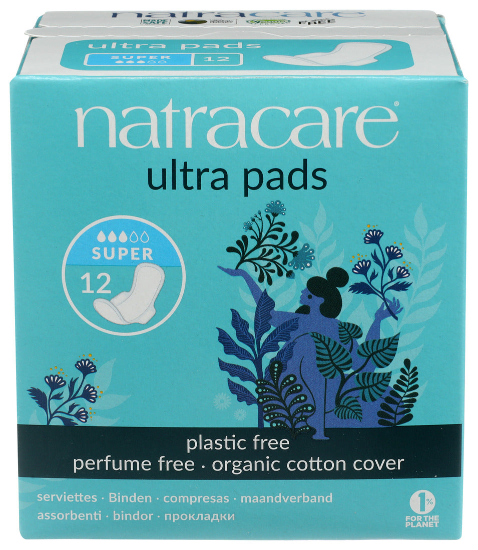 Natracare Natural Ultra Pads w/wings Super w/organic cotton cover  - 12 Pack