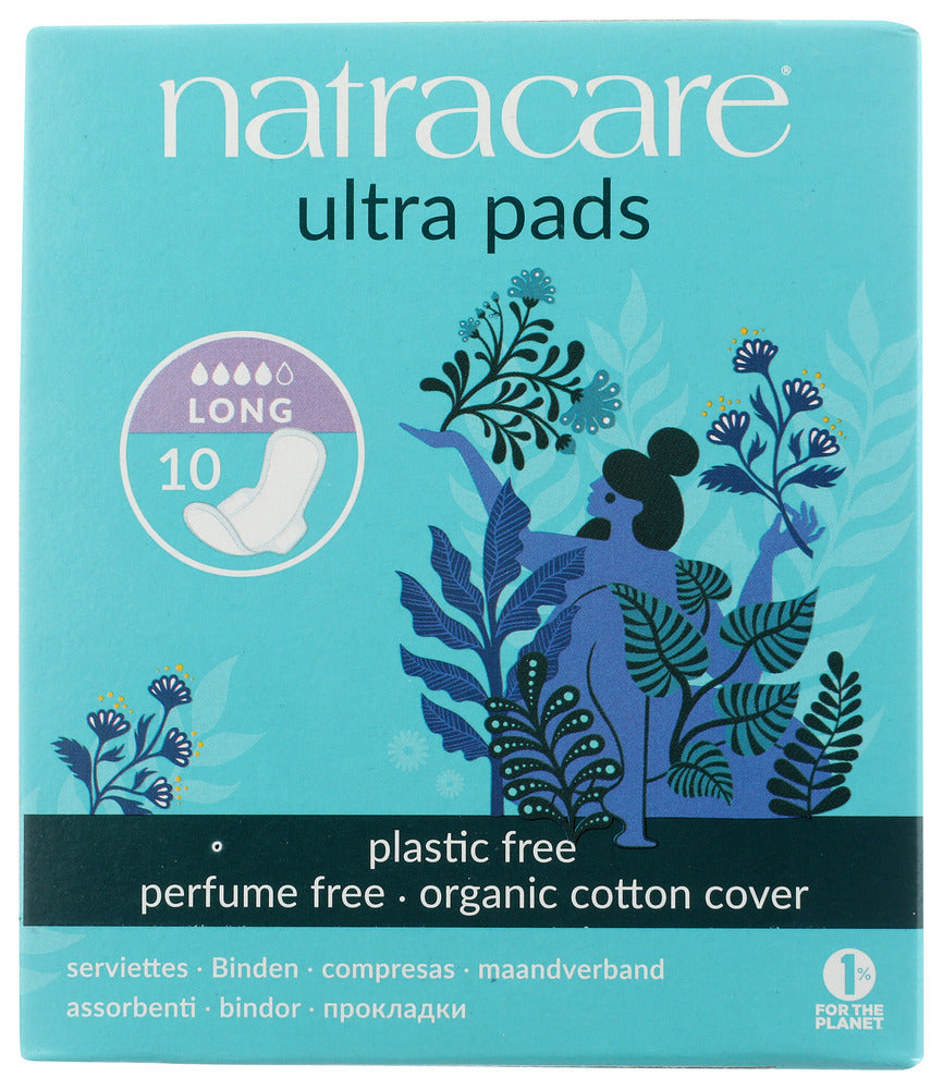 Natracare Natural UItra Pads w/wings - Long w/organic cotton cover - 10 Pack