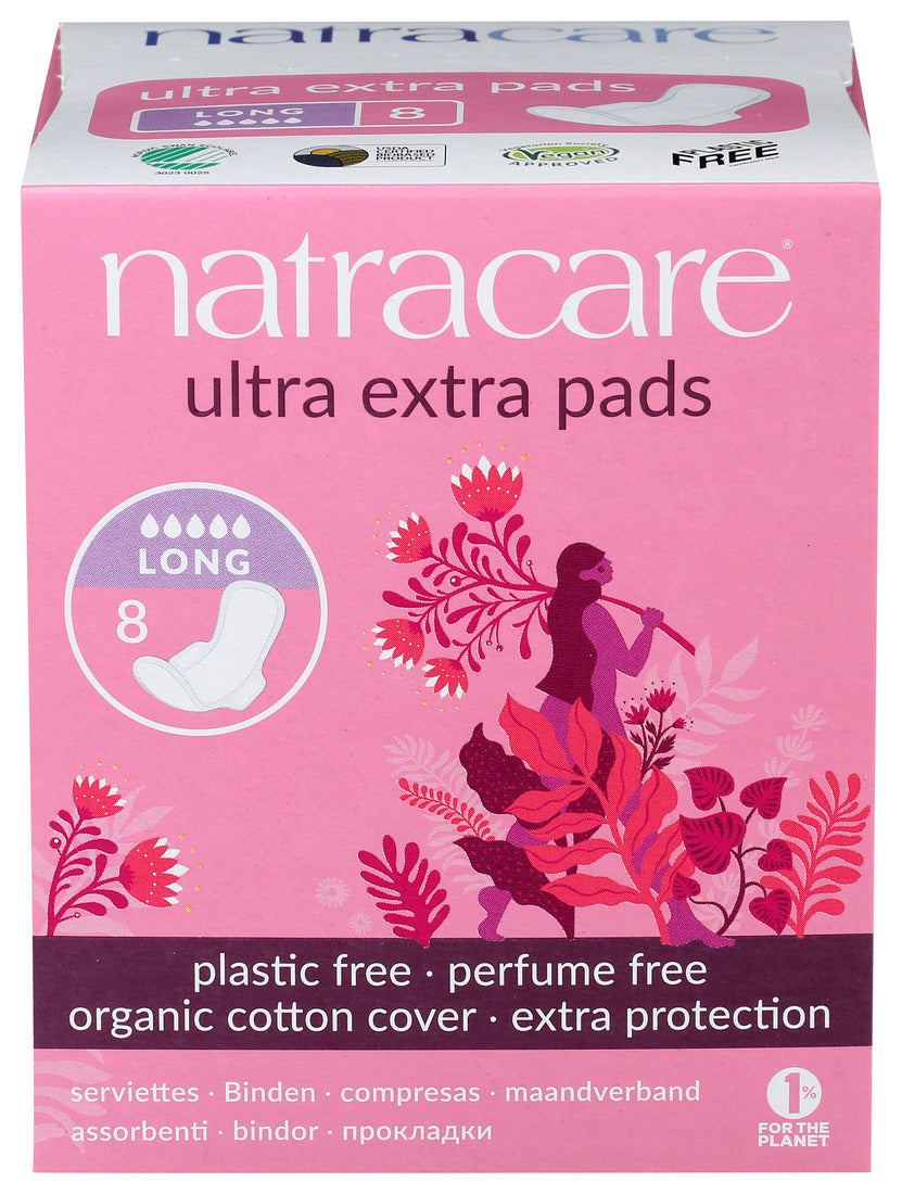 Natracare  Ultra Extra Pads w/wings - Long - 8 Count