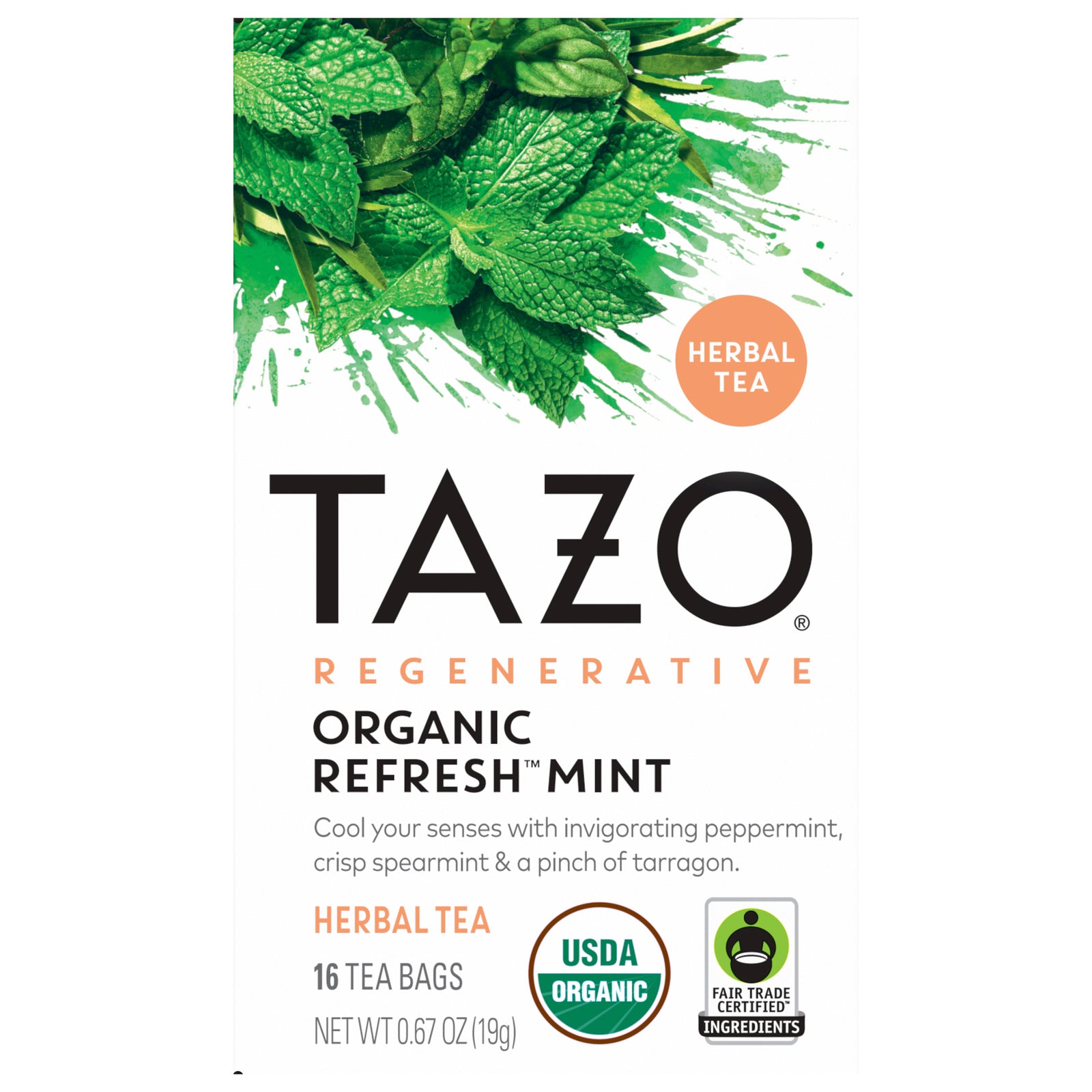 Tazo Tea - Herbal Tea Organic Refresh Mint - Case of 6-16 Bags