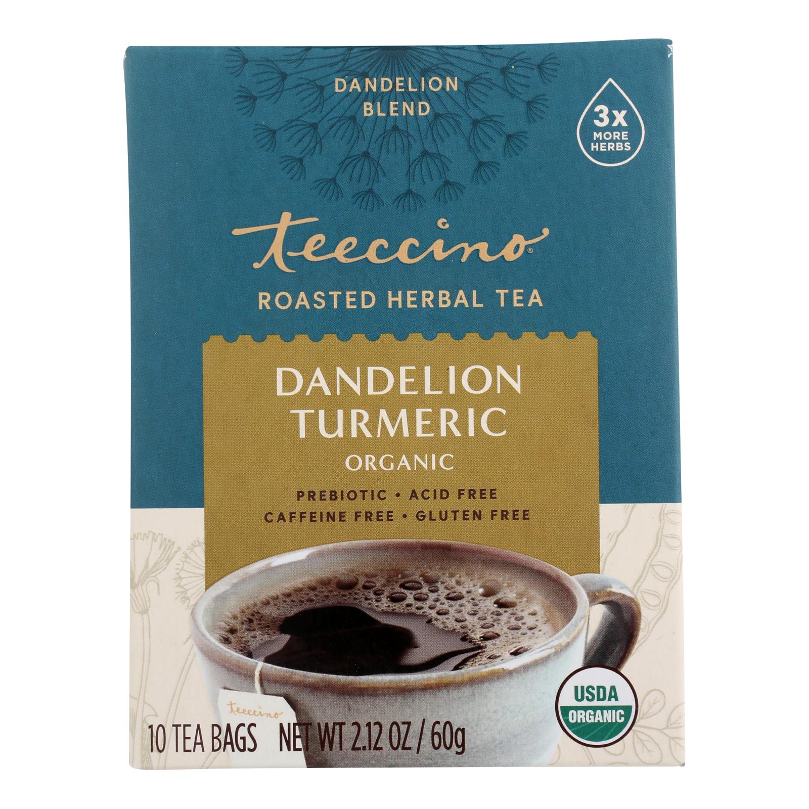 Teeccino Dandelion Tumeric Organic Chicory Herbal Tea  - 1 Each - 10 BAG