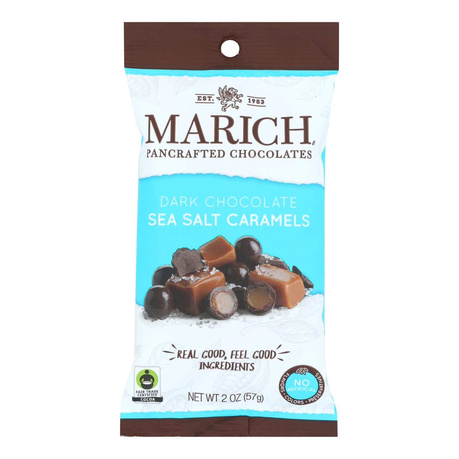 Marich - Caramels Dark Chocolate Sea Salt Squares - Case of 12 - 2 Ounce