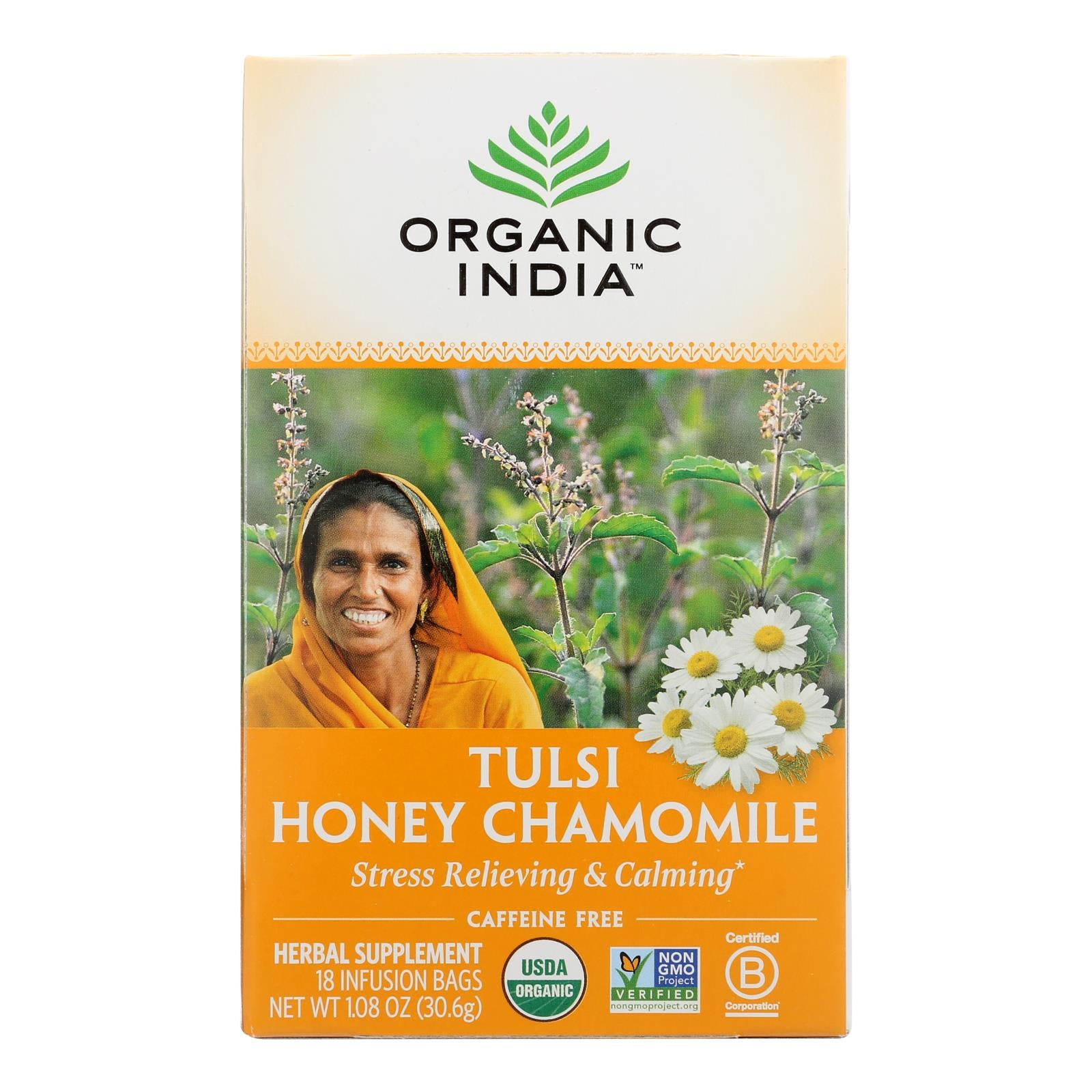 Organic India Tulsi Tea Honey Chamomile - 18 Tea Bags - Case Of 6