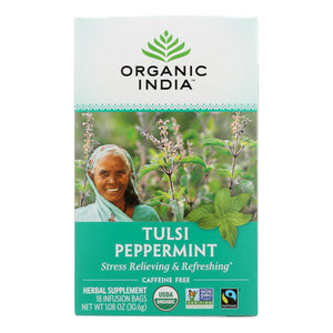 Organic India Organic Tulsi Tea - Peppermint - 18 Tea Bags - Case Of 10