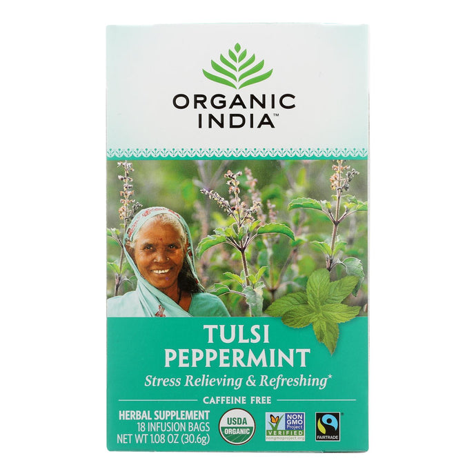 Organic India Organic Tulsi Tea - Peppermint - 18 Tea Bags - Case Of 10