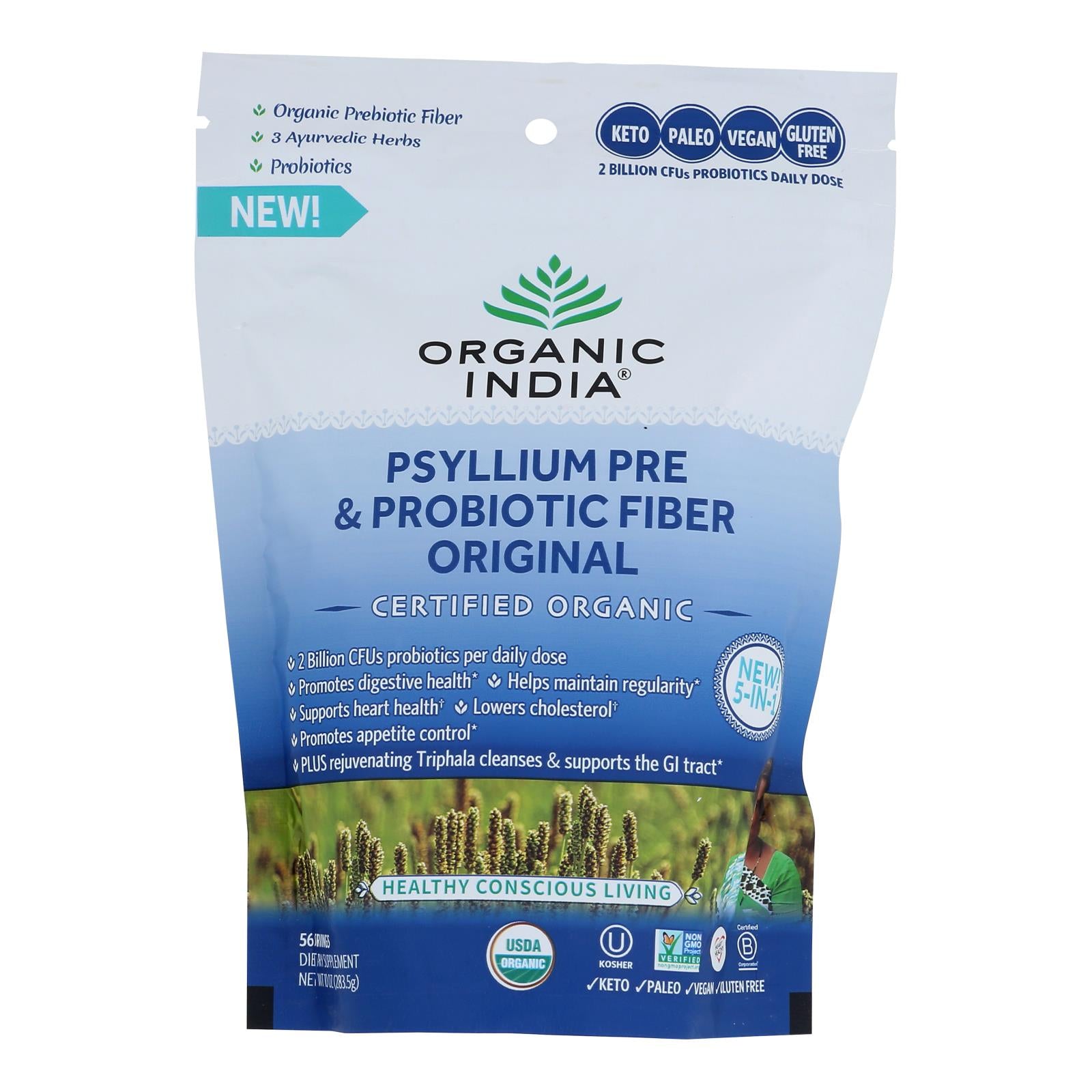 Organic India - Psyllium Organic Prebiotic/Probiotic Fiber Organic - Case of 12-10 Ounces