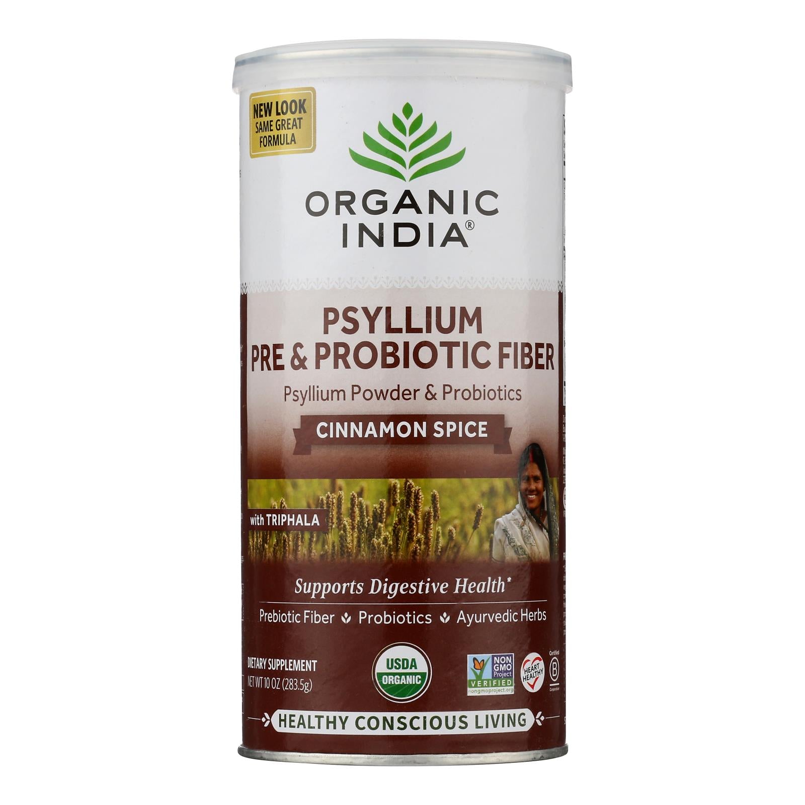 Organic India - Psyllium Organic Prebiotic/Probiotic Cinnamon - Case of 12 - 10 Ounces