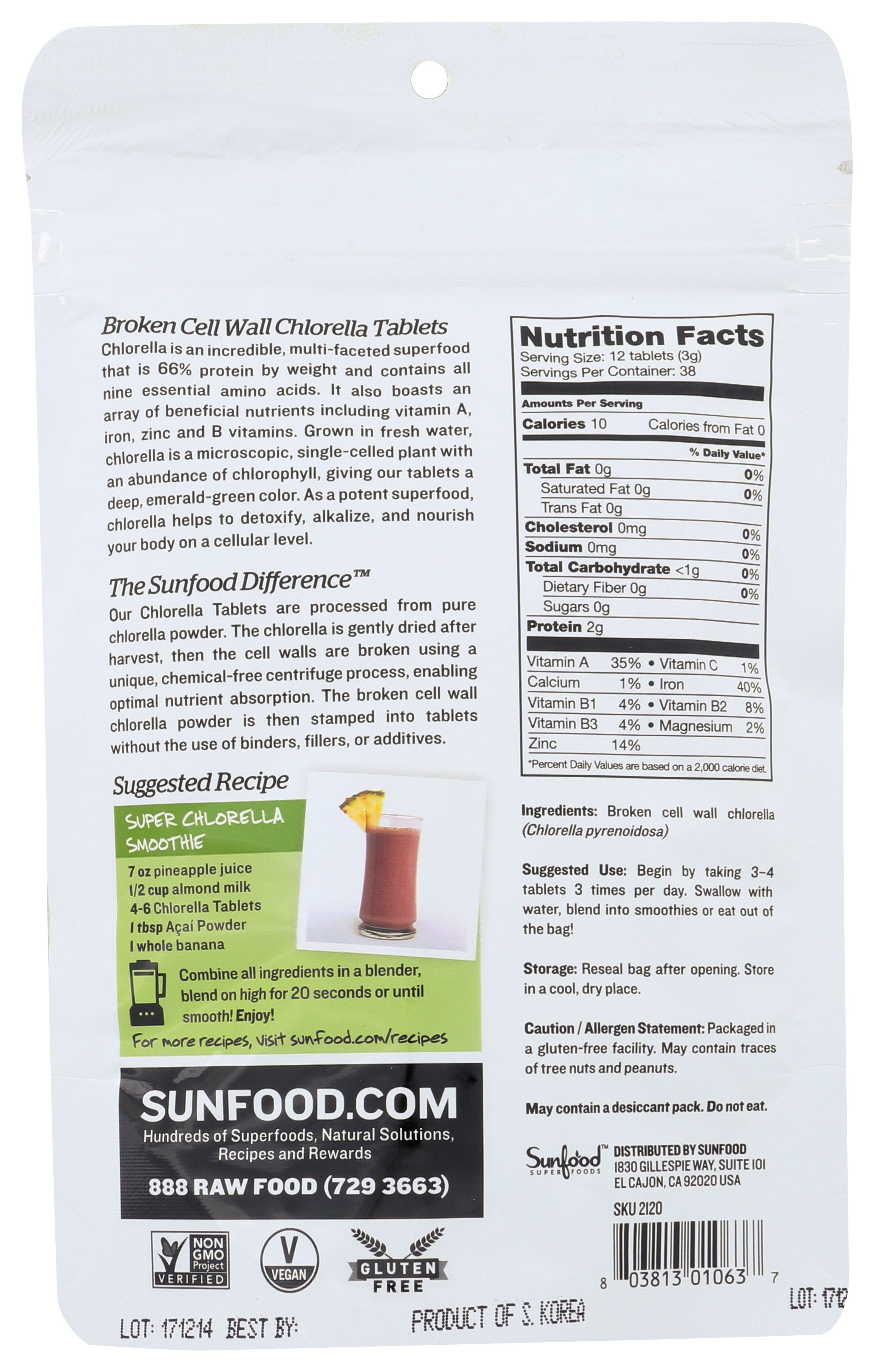 SUNFOOD SUPERFOODS CHLORELLA TABLETS