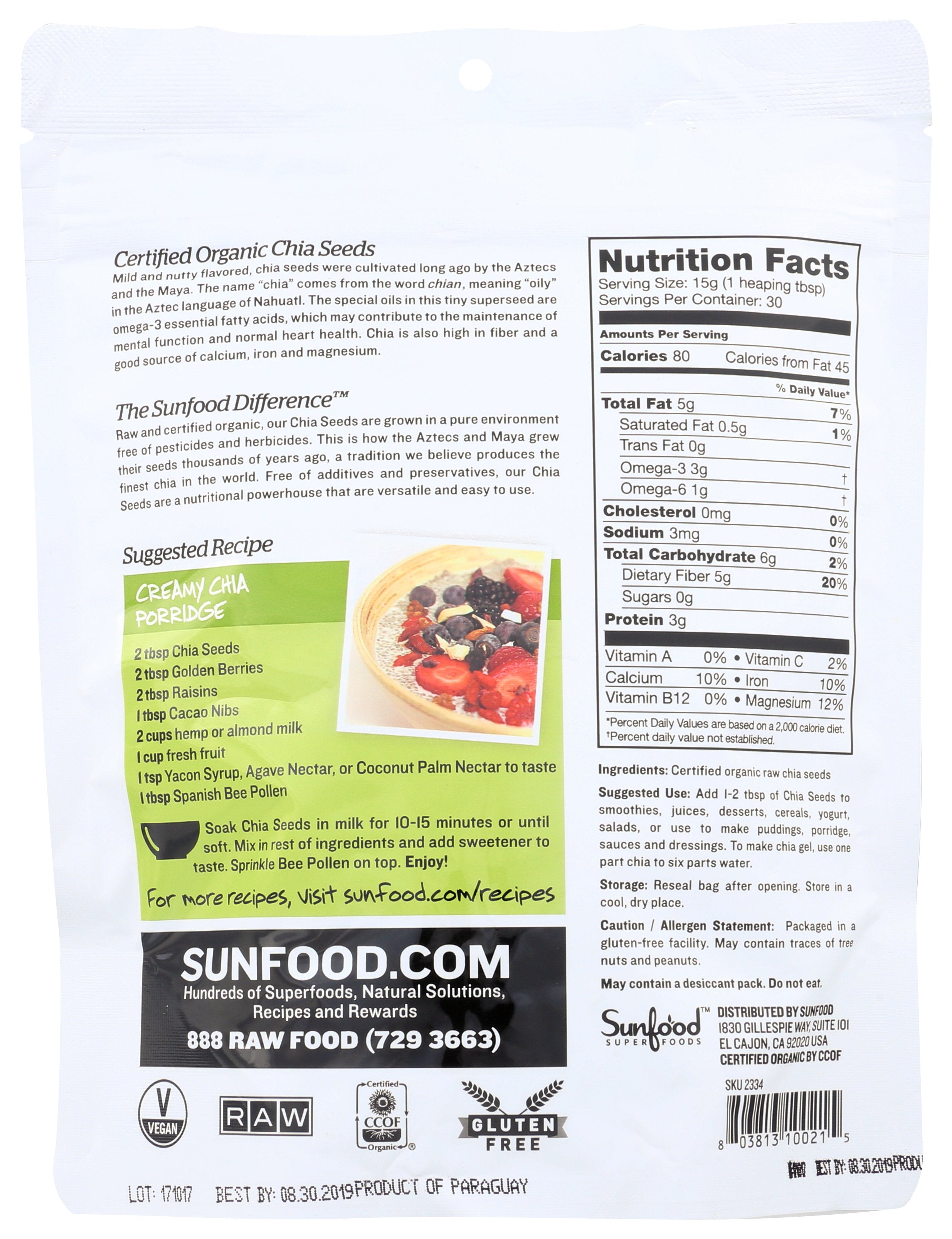 SUNFOOD SUPERFOODS CHIA SEEDS ORGANIC