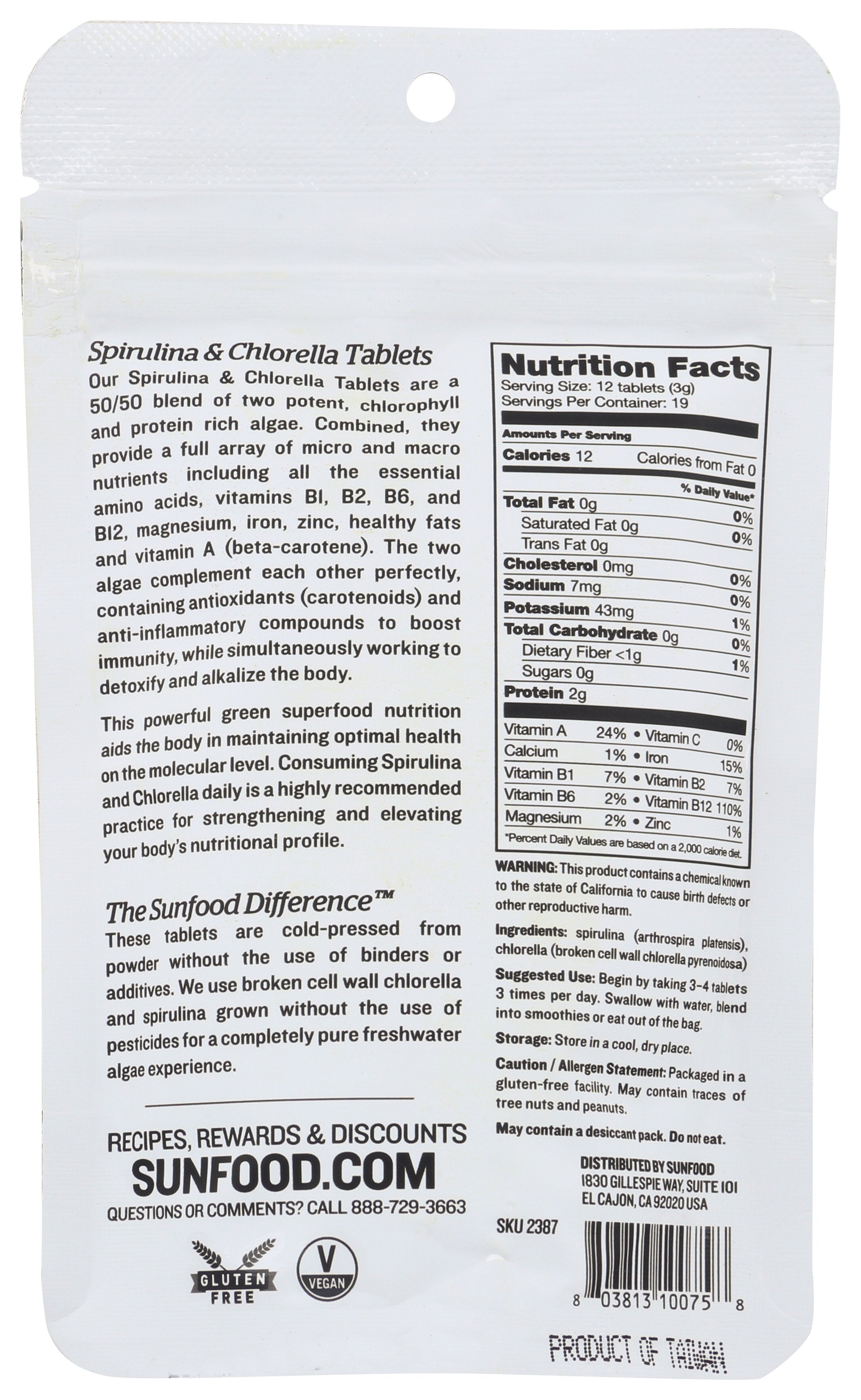 SUNFOOD SUPERFOODS SPIRULINA CHLORELLA TBLT