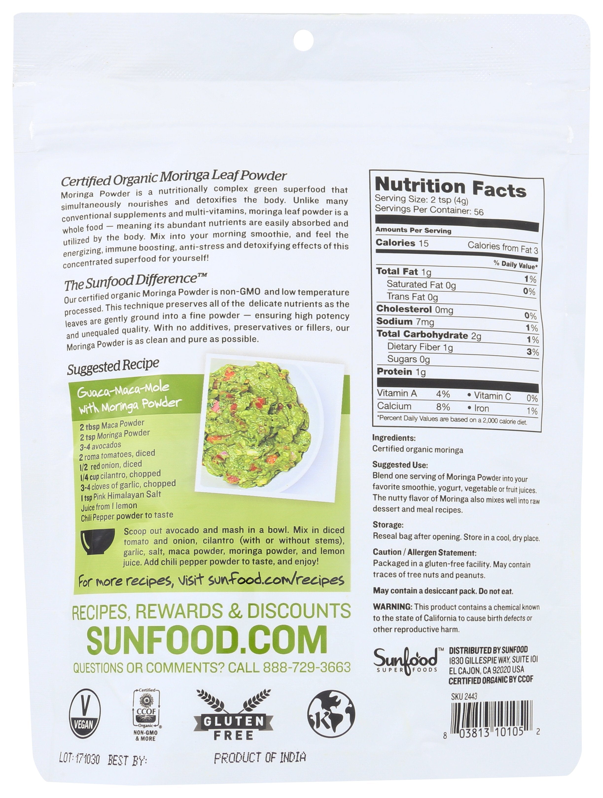 SUNFOOD SUPERFOODS MORINGA PWDR ORG