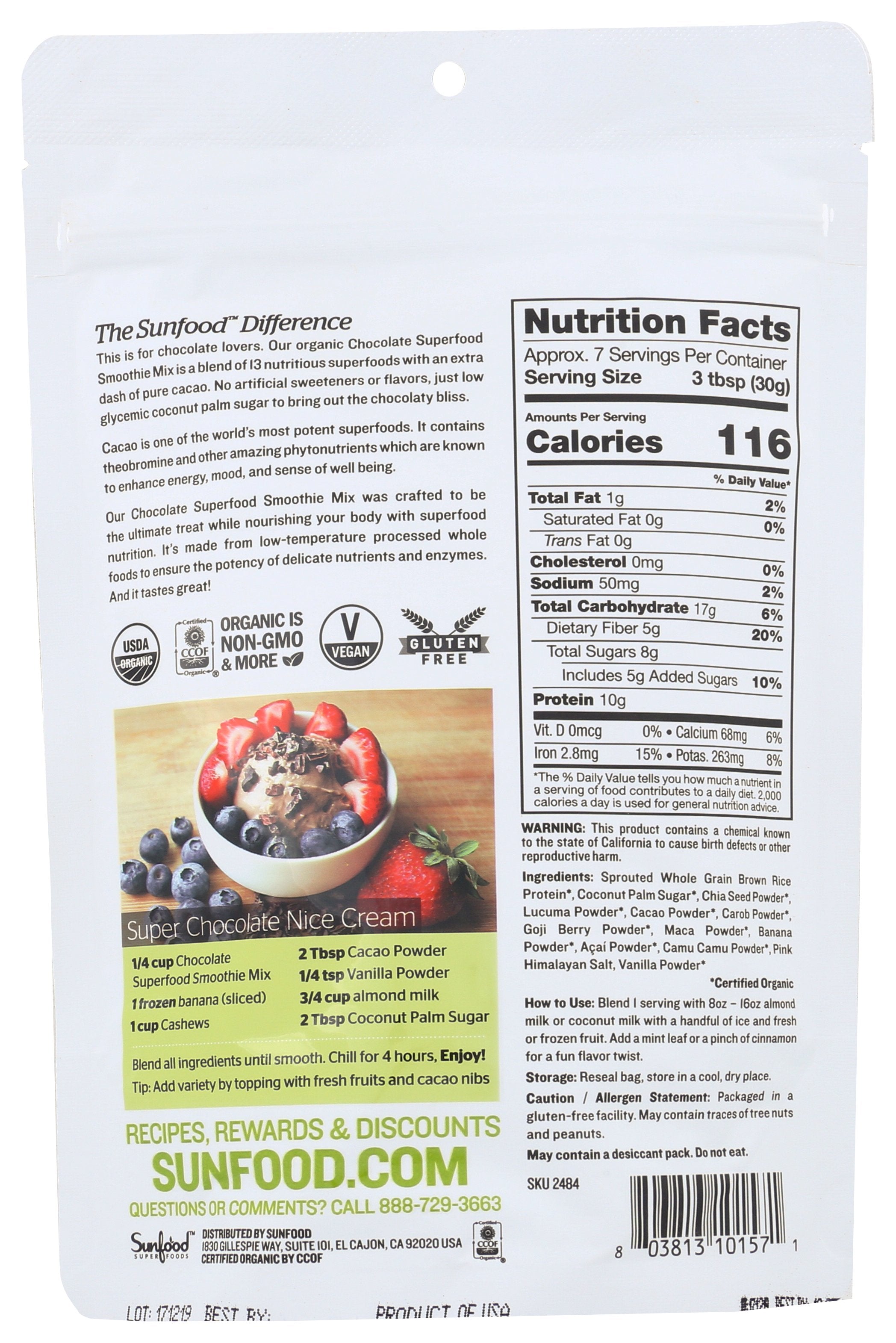 SUNFOOD SUPERFOODS SUPERFOOD POWDER CHOC